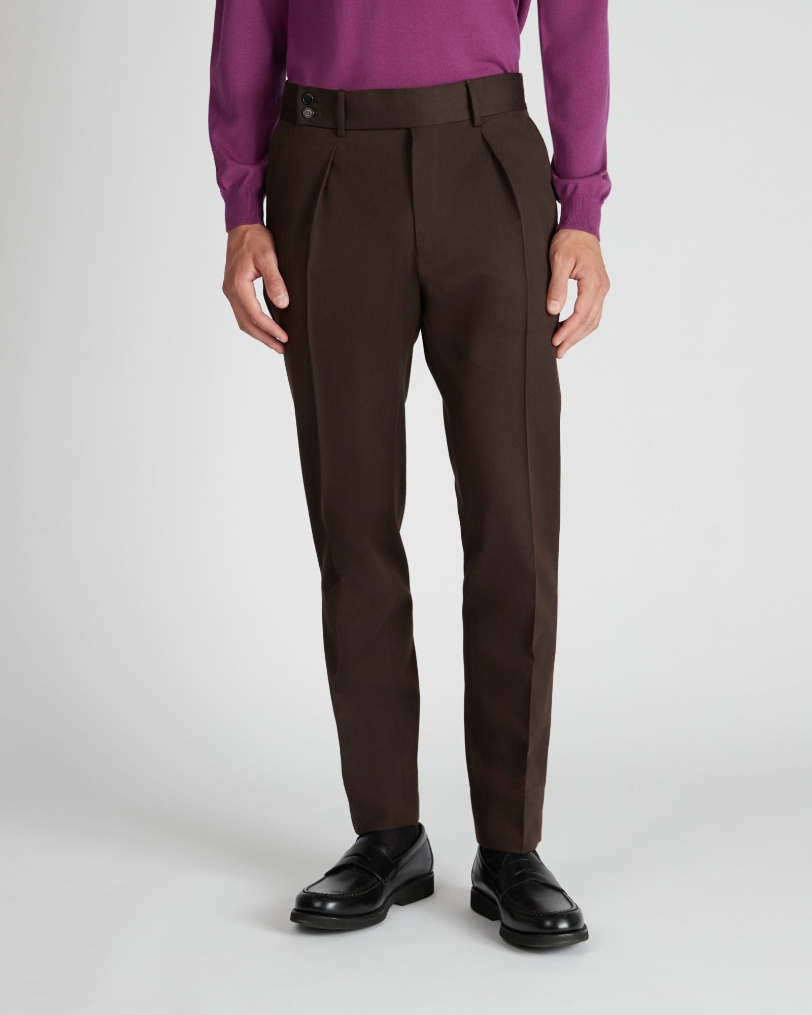 Regular fit wool and cotton drill trousers