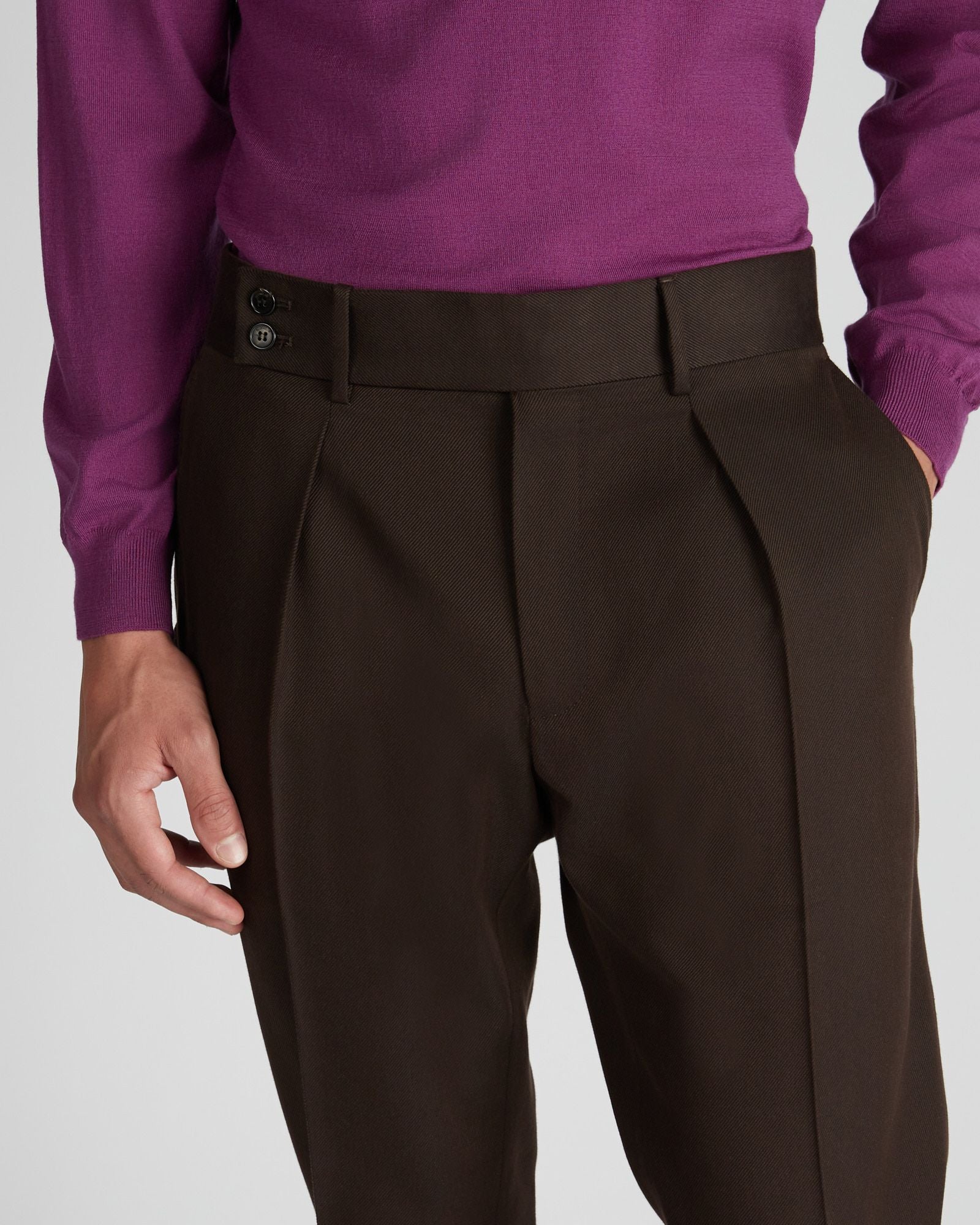 Regular fit wool and cotton drill trousers