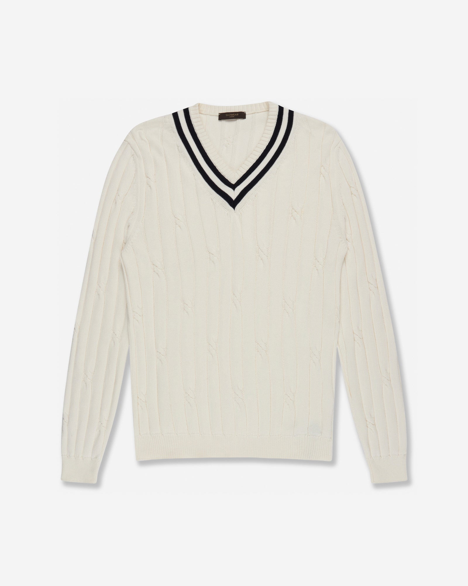 Zanone - Slim fit V-neck cotton jumper - white / blue – Slowear