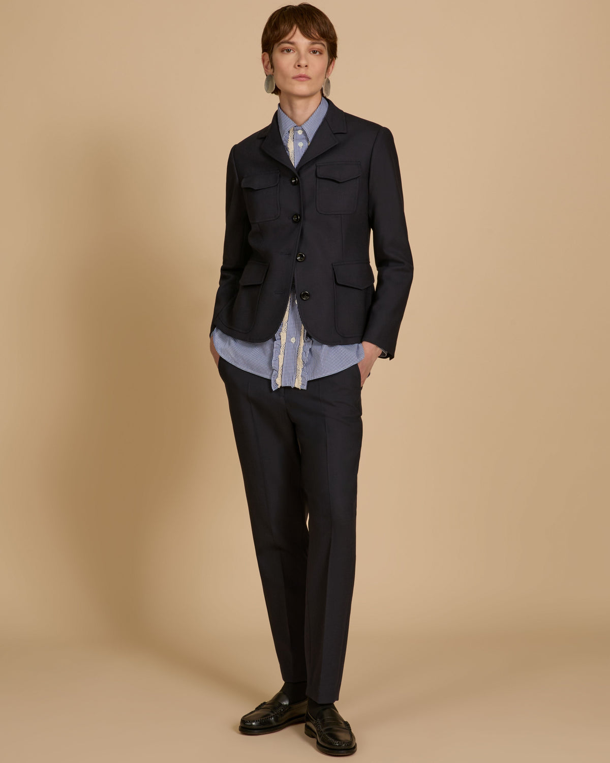 Pantalone regular fit in lana bistretch