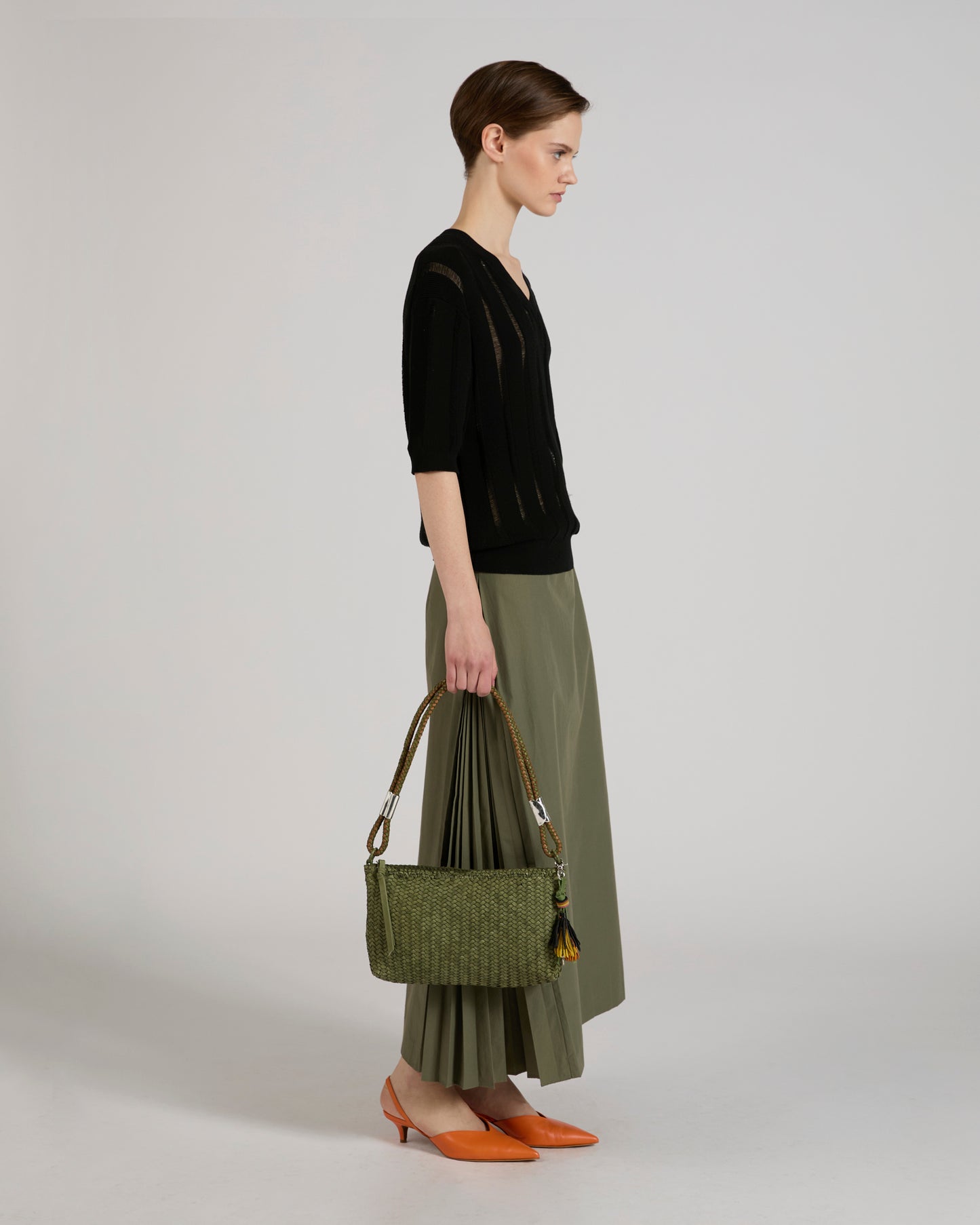 Pencil skirt in cotton and technical fabric