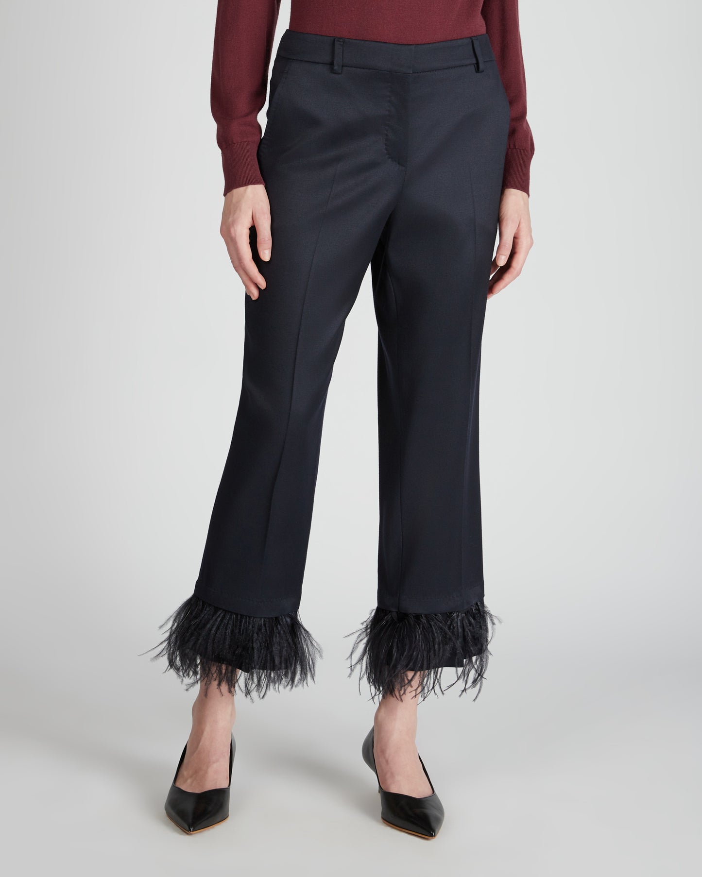 Regular fit shiny flannel trousers