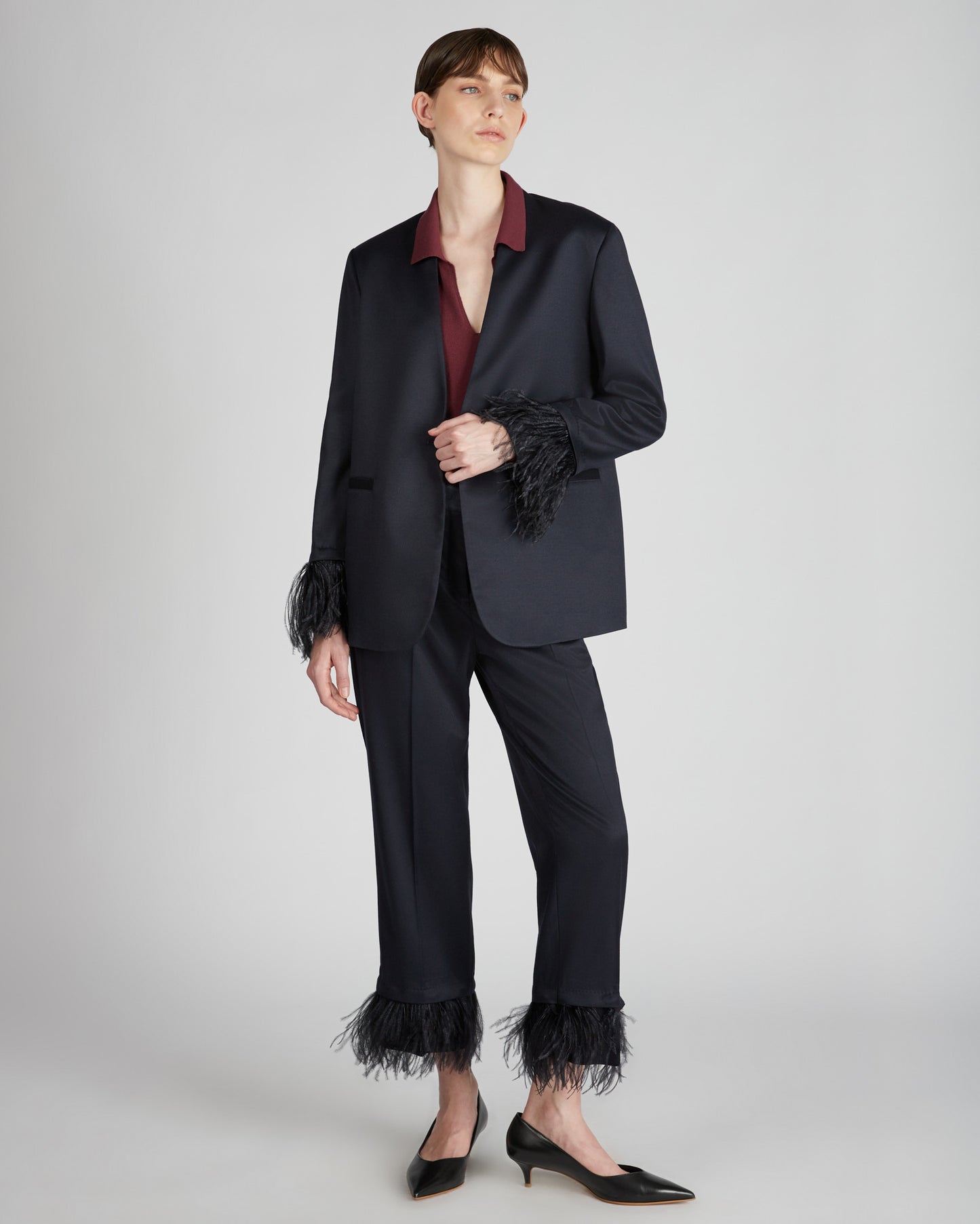 Regular fit shiny flannel trousers