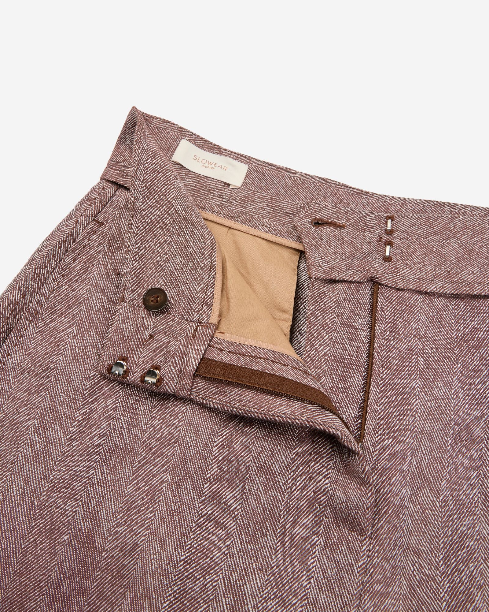 Incotex - Regular fit linen and viscose herringbone trousers - havana