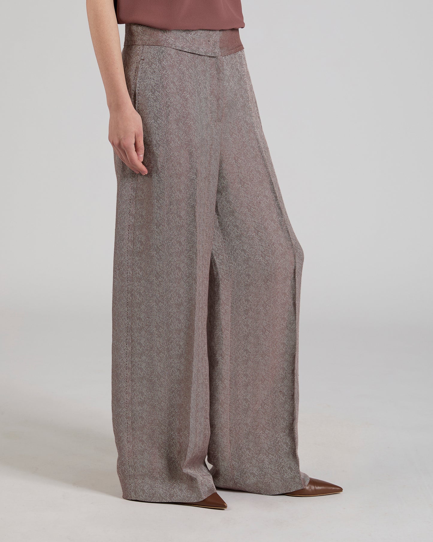 Regular fit linen and viscose herringbone trousers
