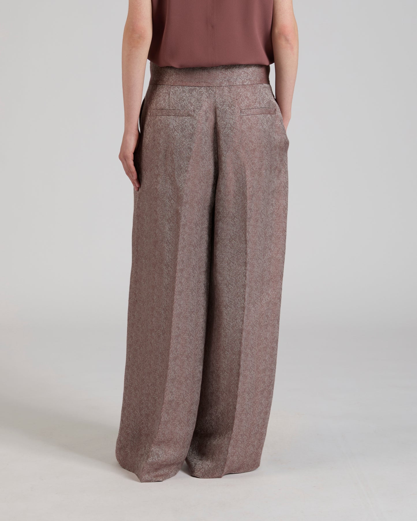 Regular fit linen and viscose herringbone trousers