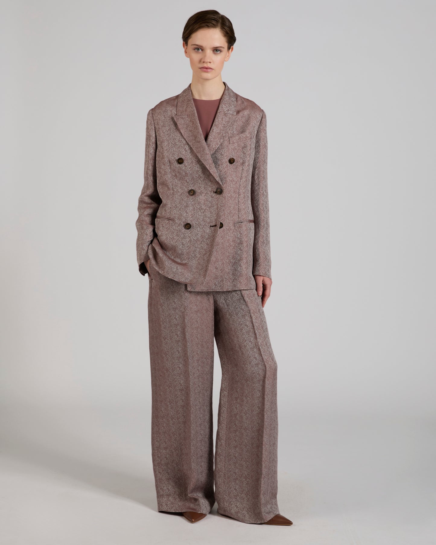 Regular fit linen and viscose herringbone trousers