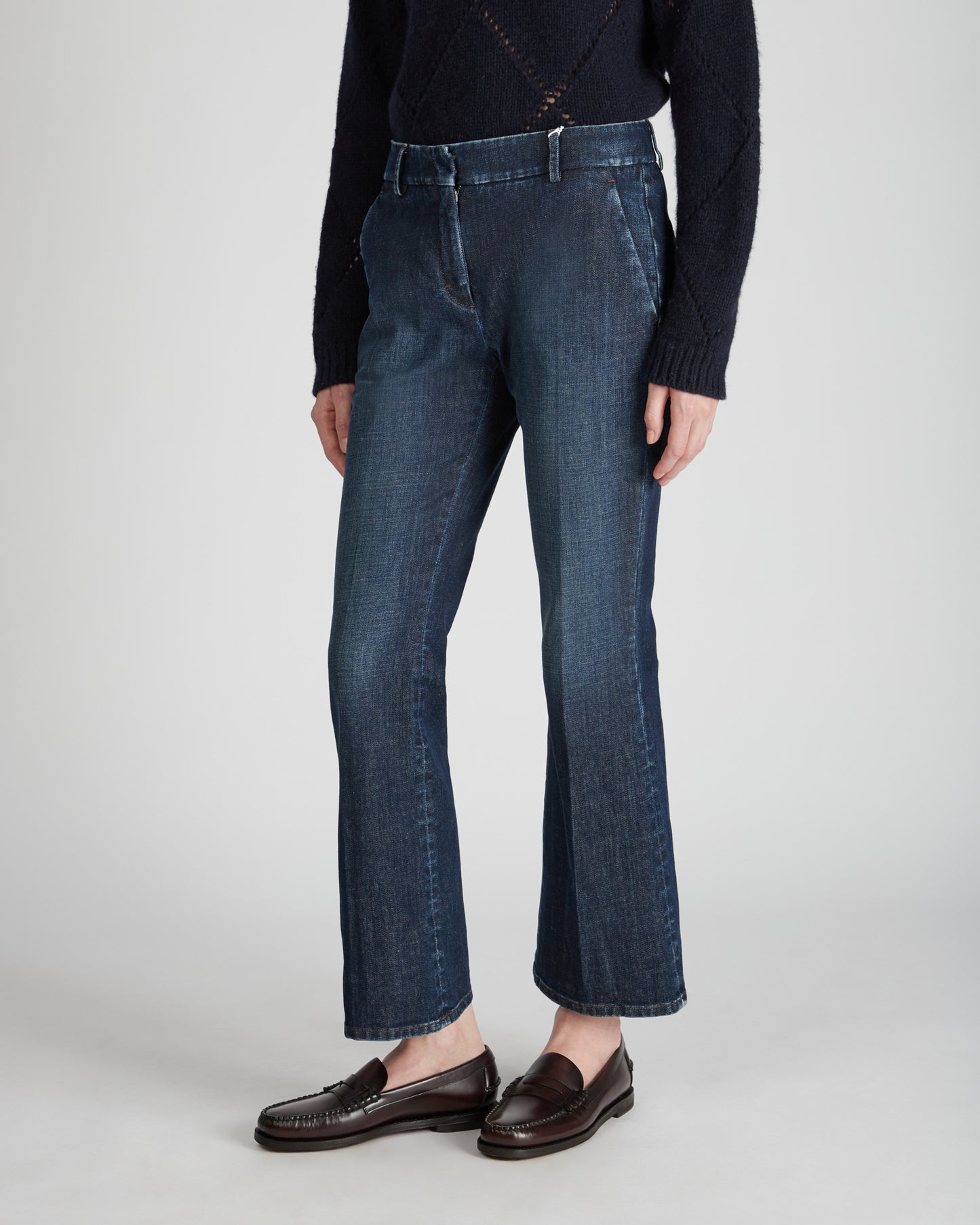 Stretch denim slim fit trousers