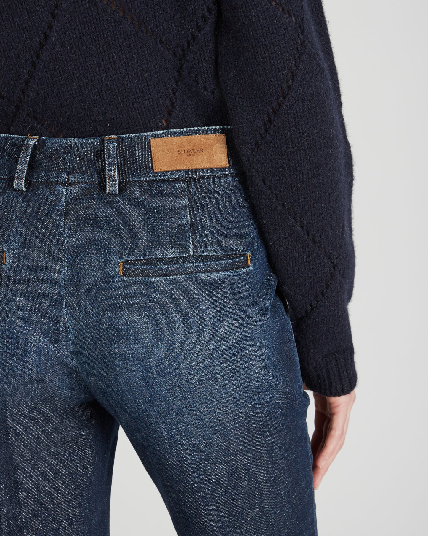 Stretch denim slim fit trousers