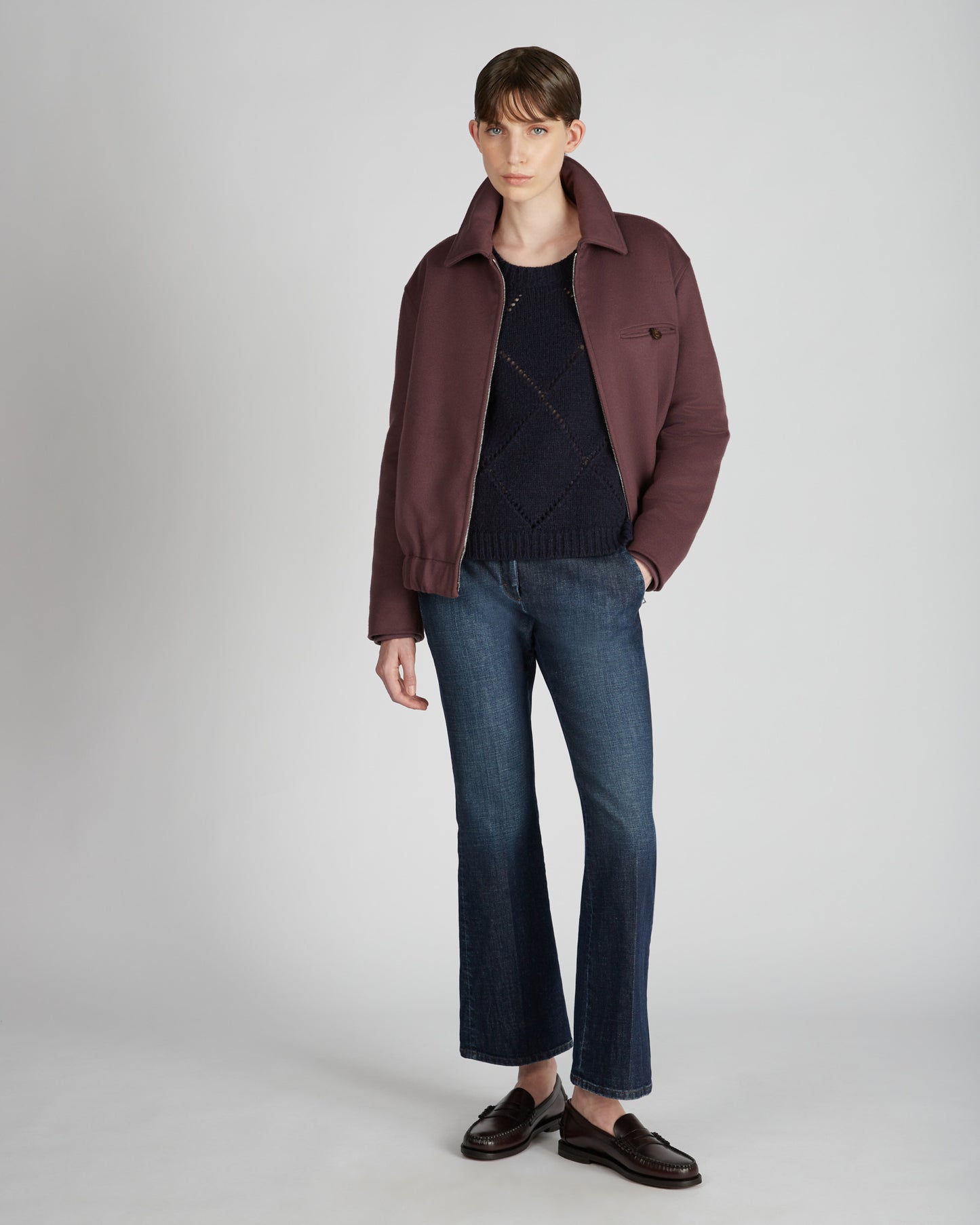 Stretch denim slim fit trousers