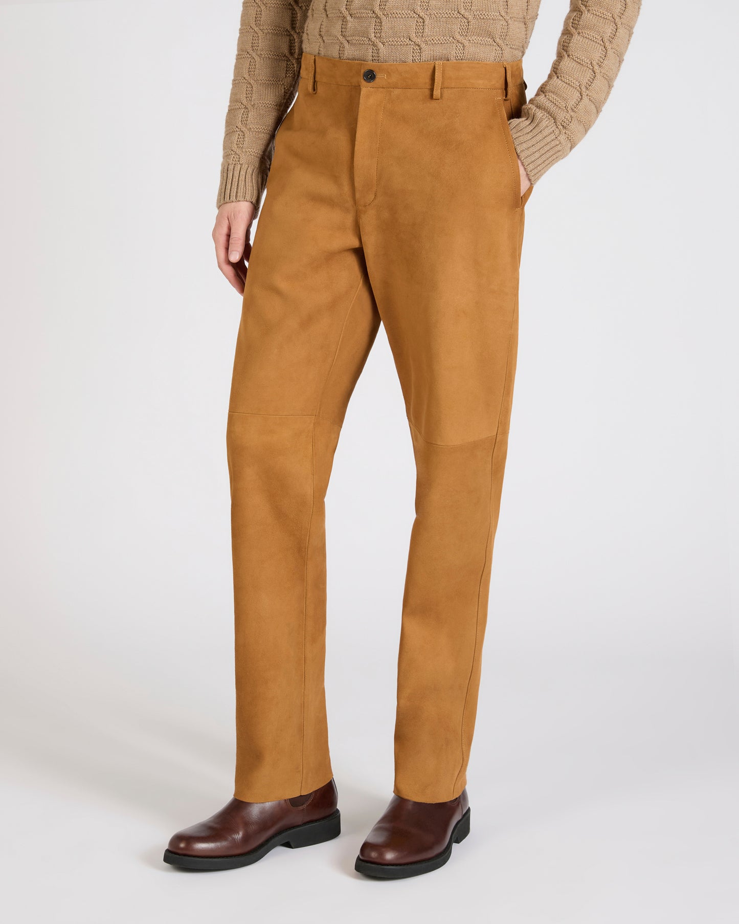Pantalone straight fit in pelle suede