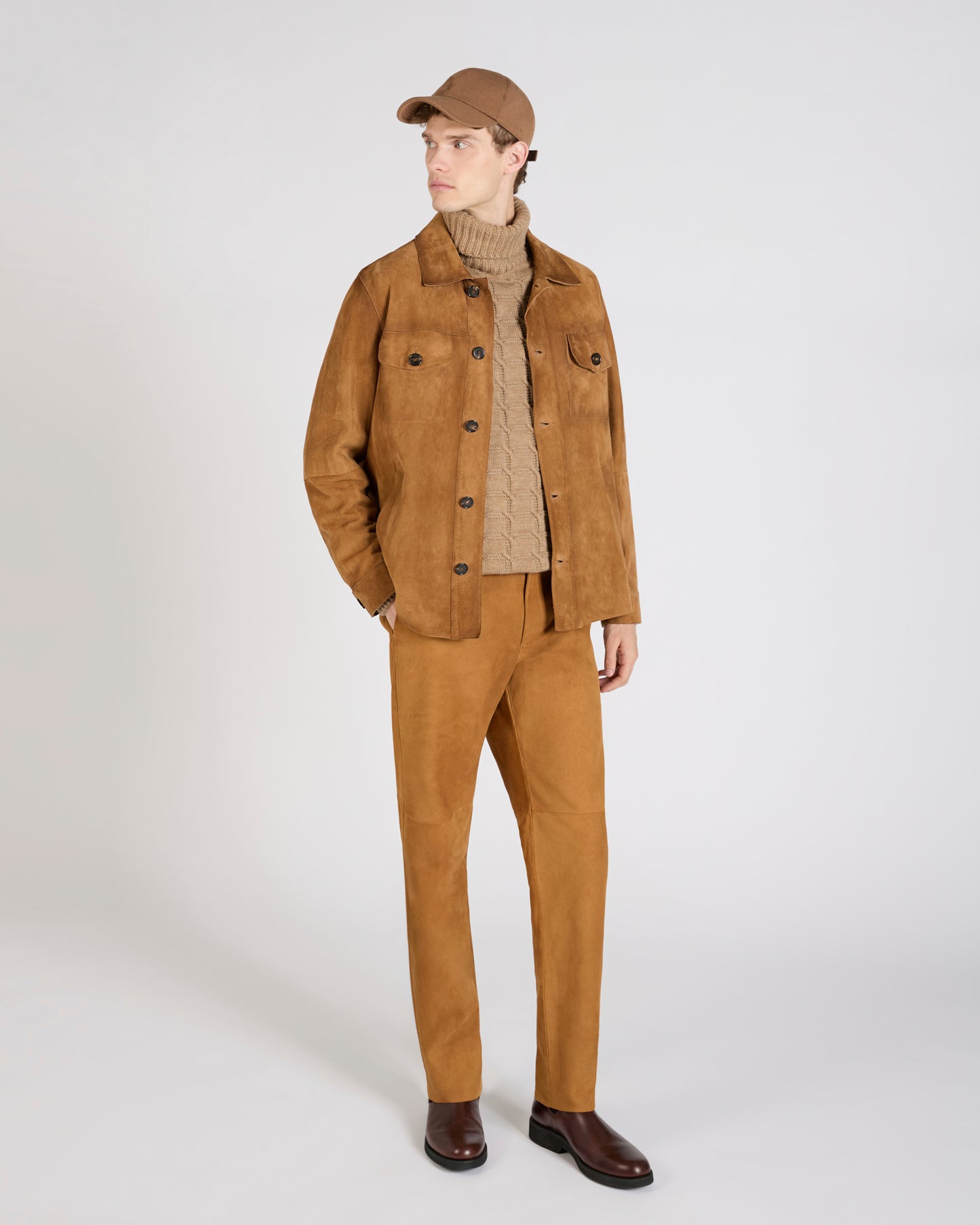 Pantalone straight fit in pelle suede