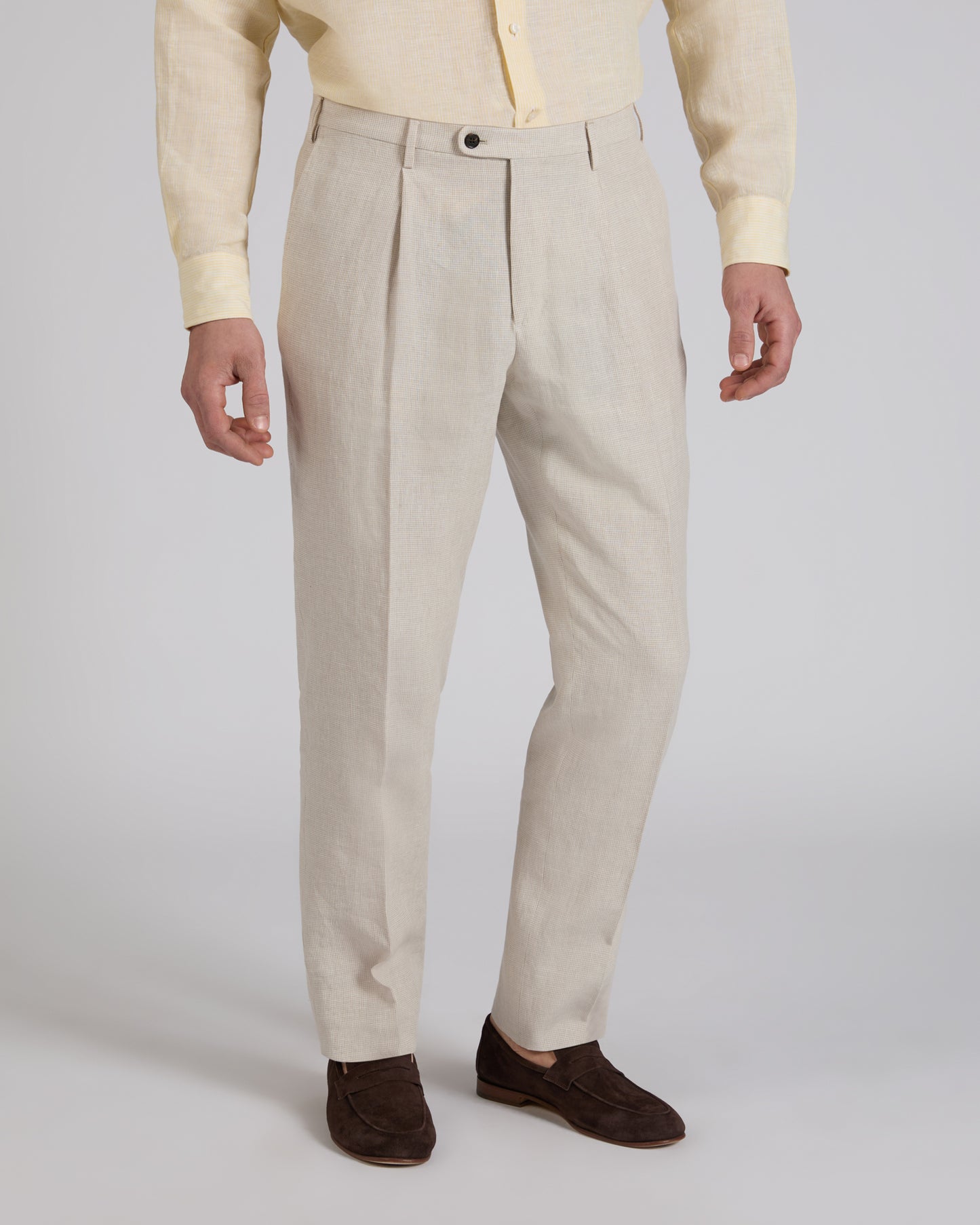 Regular fit patterned linen trousers