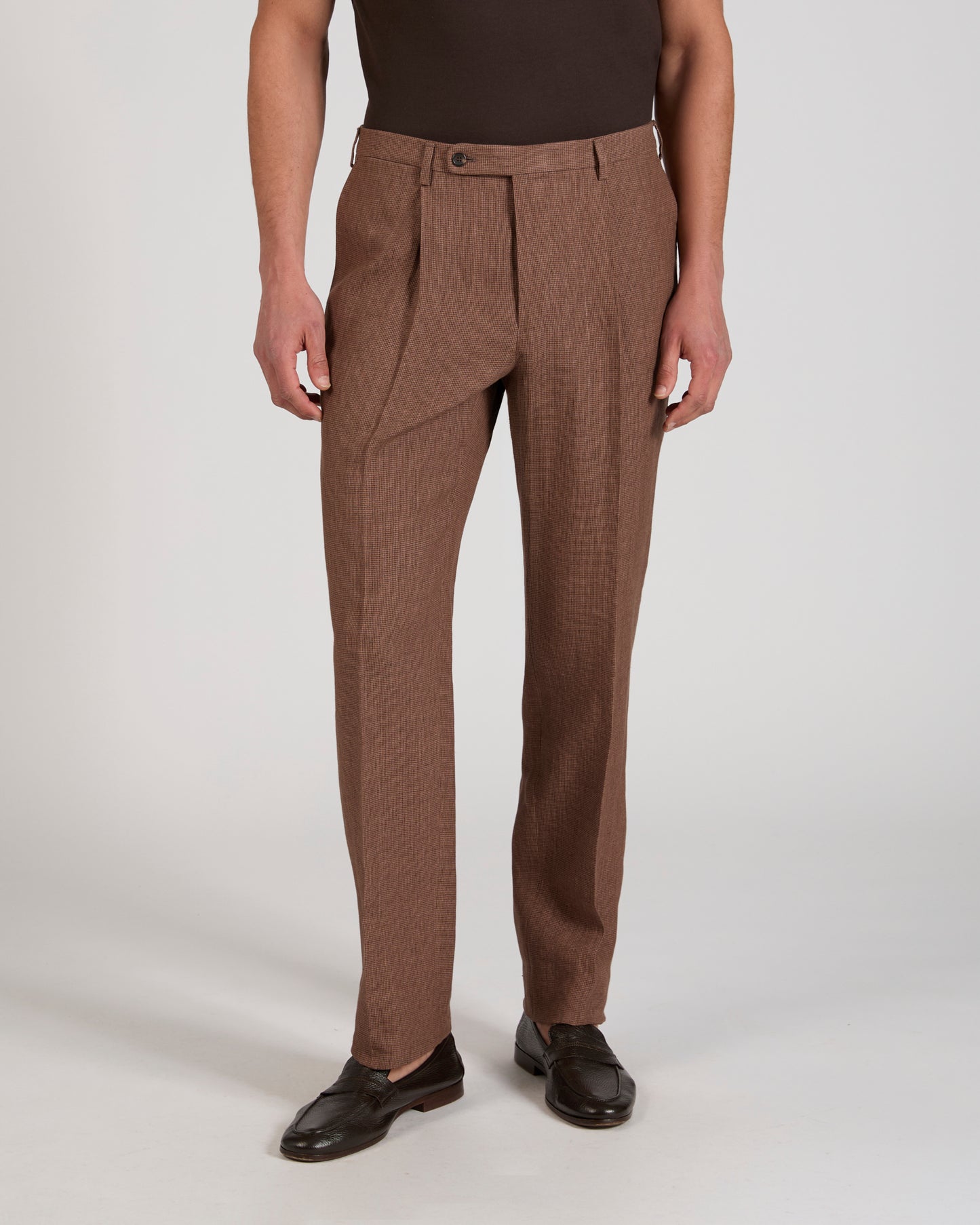 Regular fit patterned linen trousers