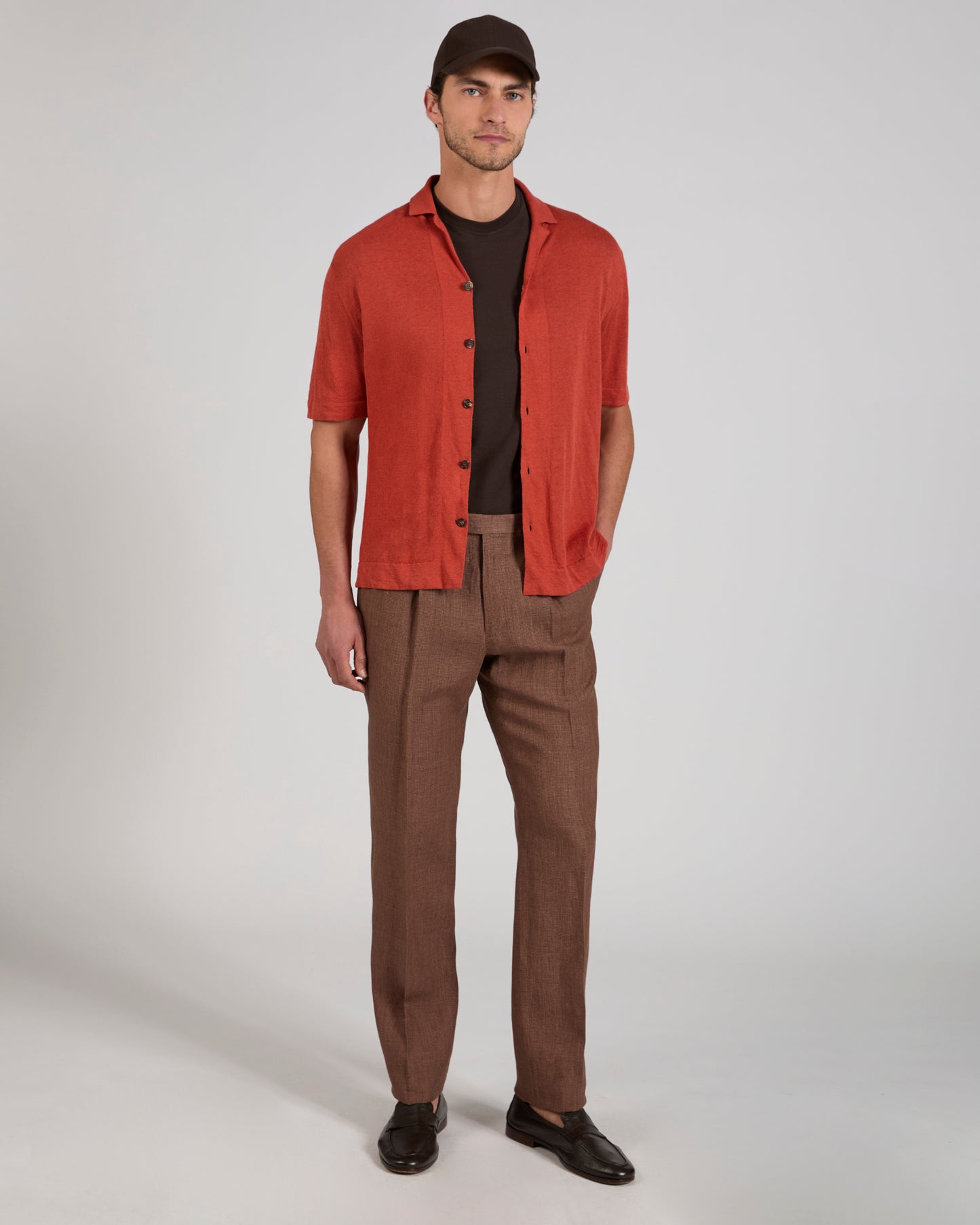 Regular fit patterned linen trousers