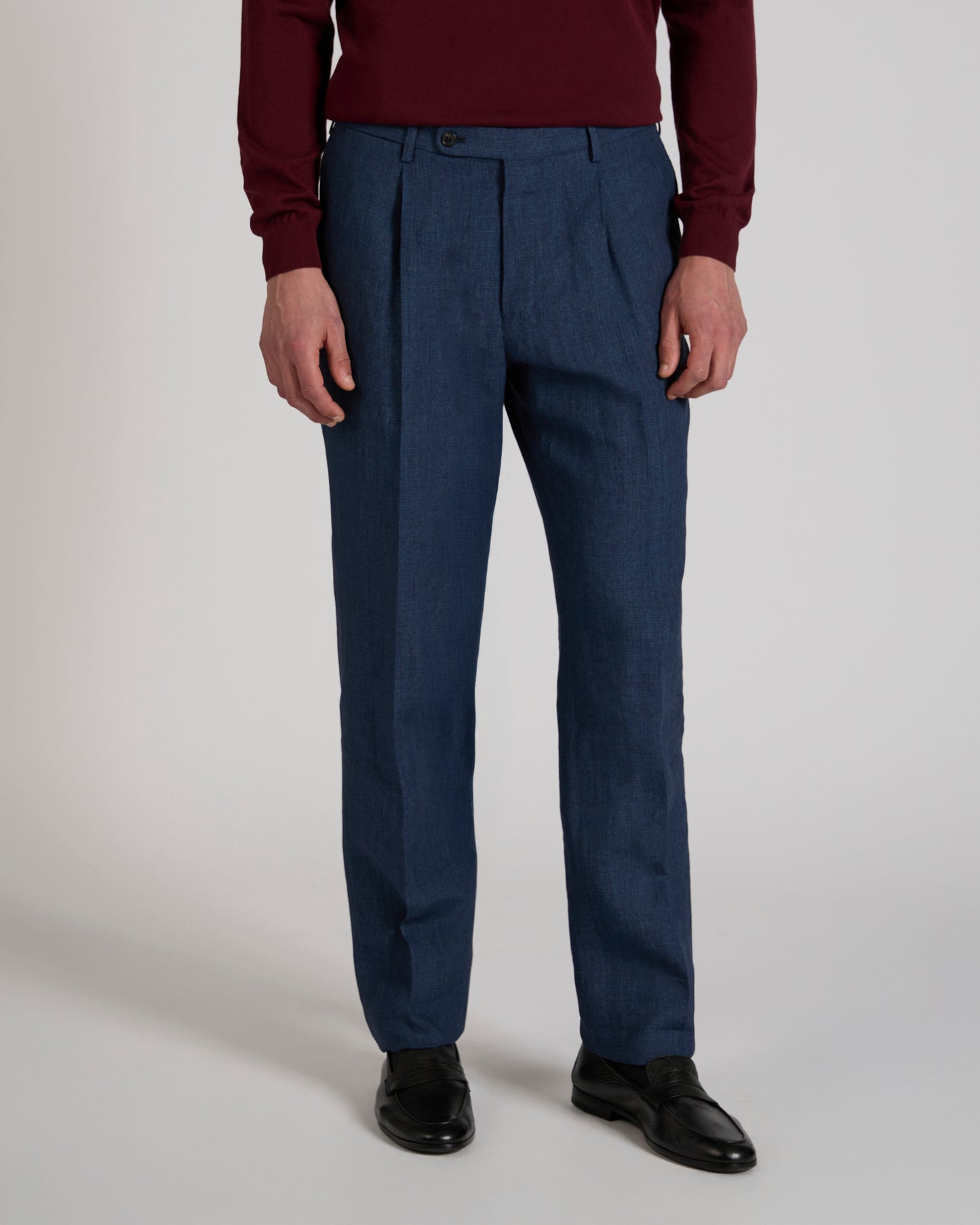 Regular fit patterned linen trousers
