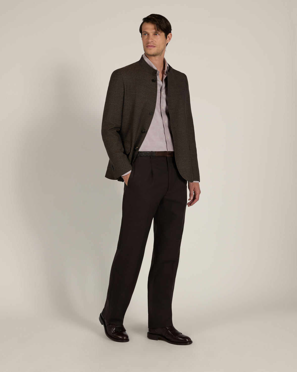 Pantalon coupe droite en laine 4 fils