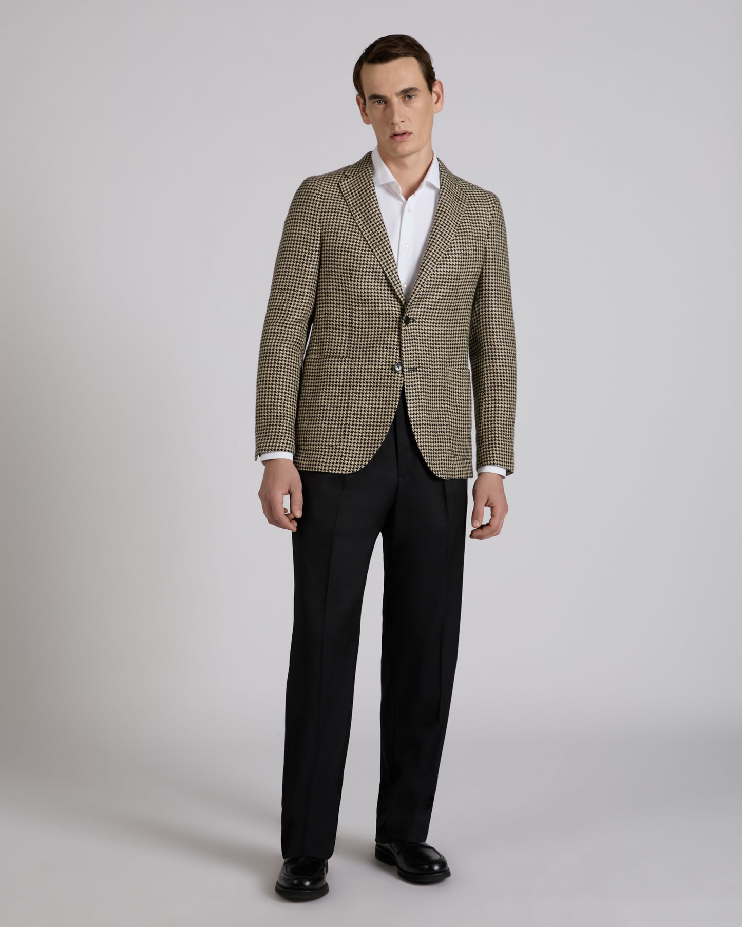 Straight fit wool and silk twill trousers