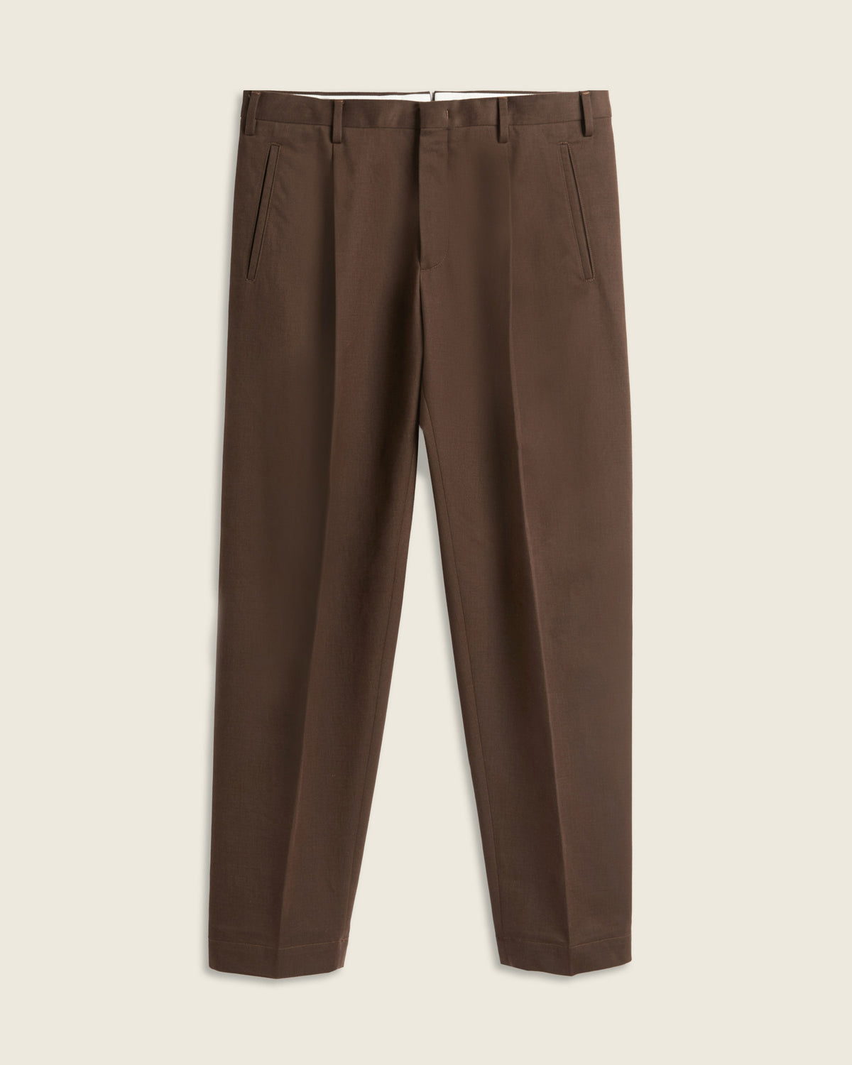 Pantalon sans couture latérale en gabardine de coton et cachemire