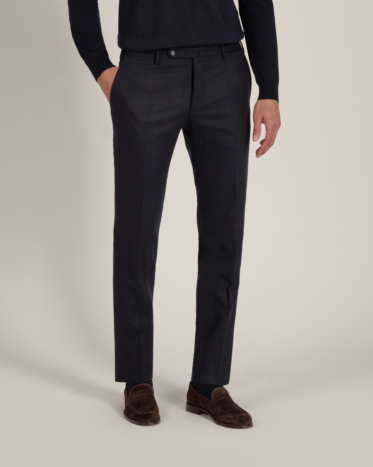 Pantalone slim fit in flanella di lana e cashmere
