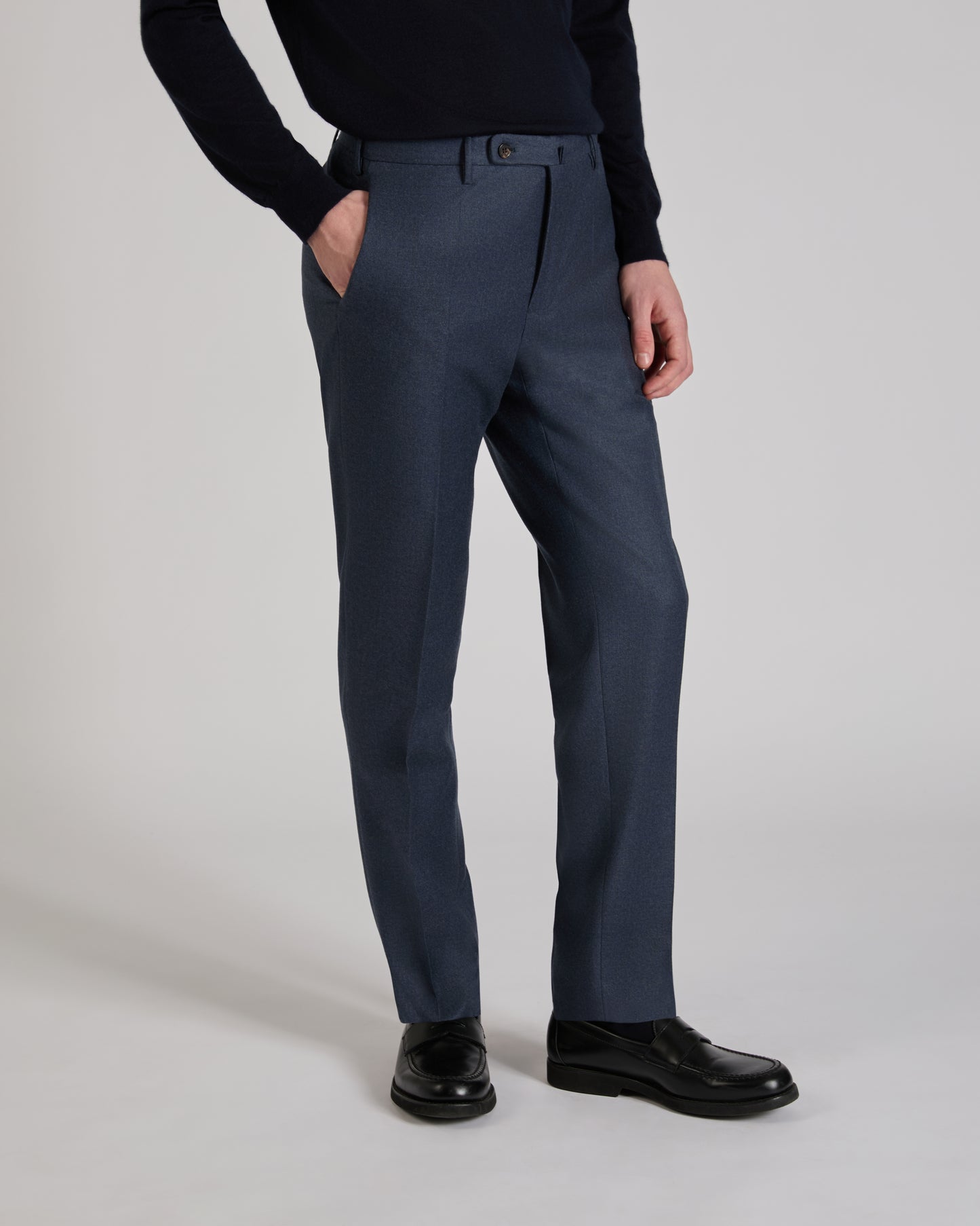 Pantalon regular fit en flanelle de laine