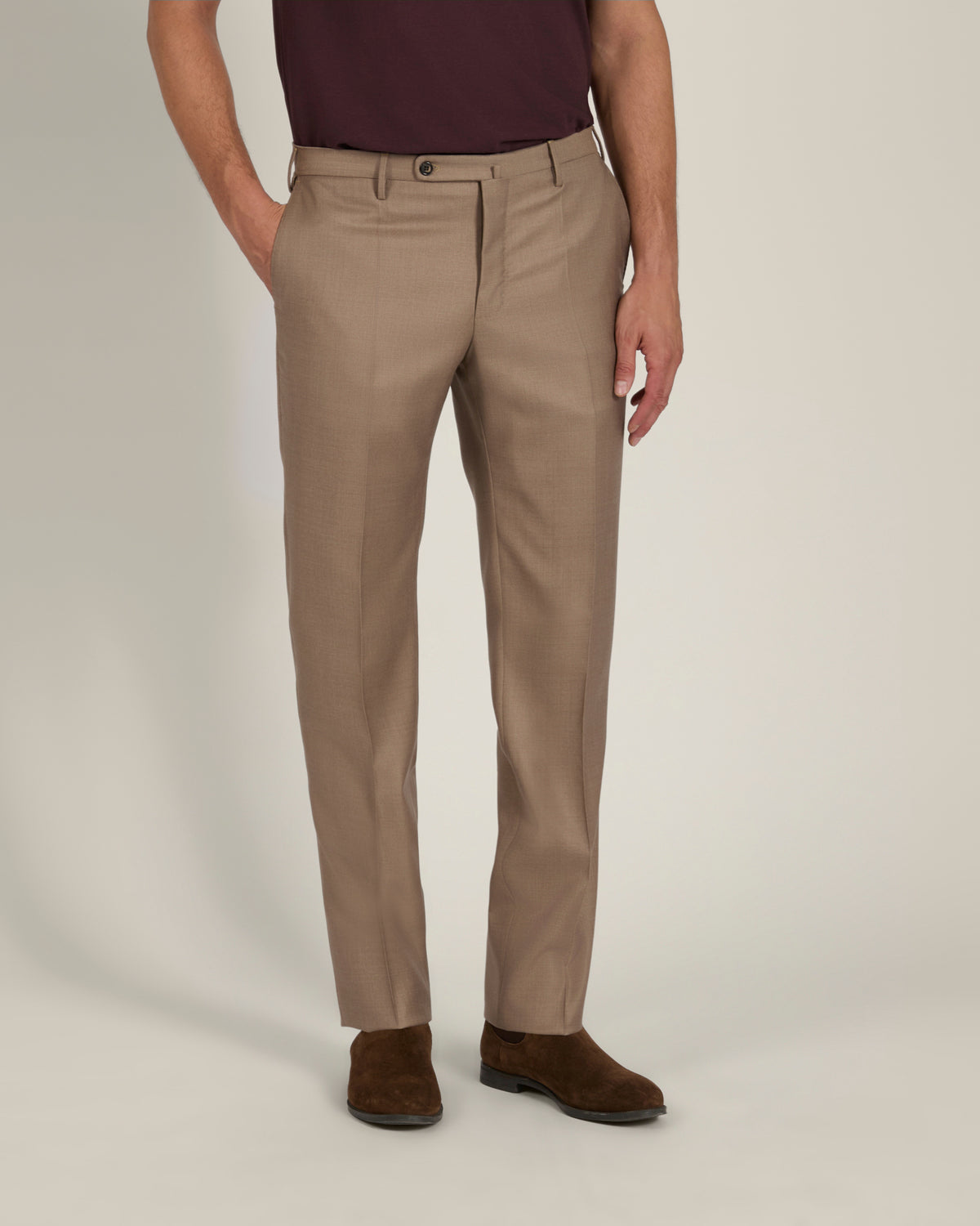 Pantalone regular fit in twill di lana e seta