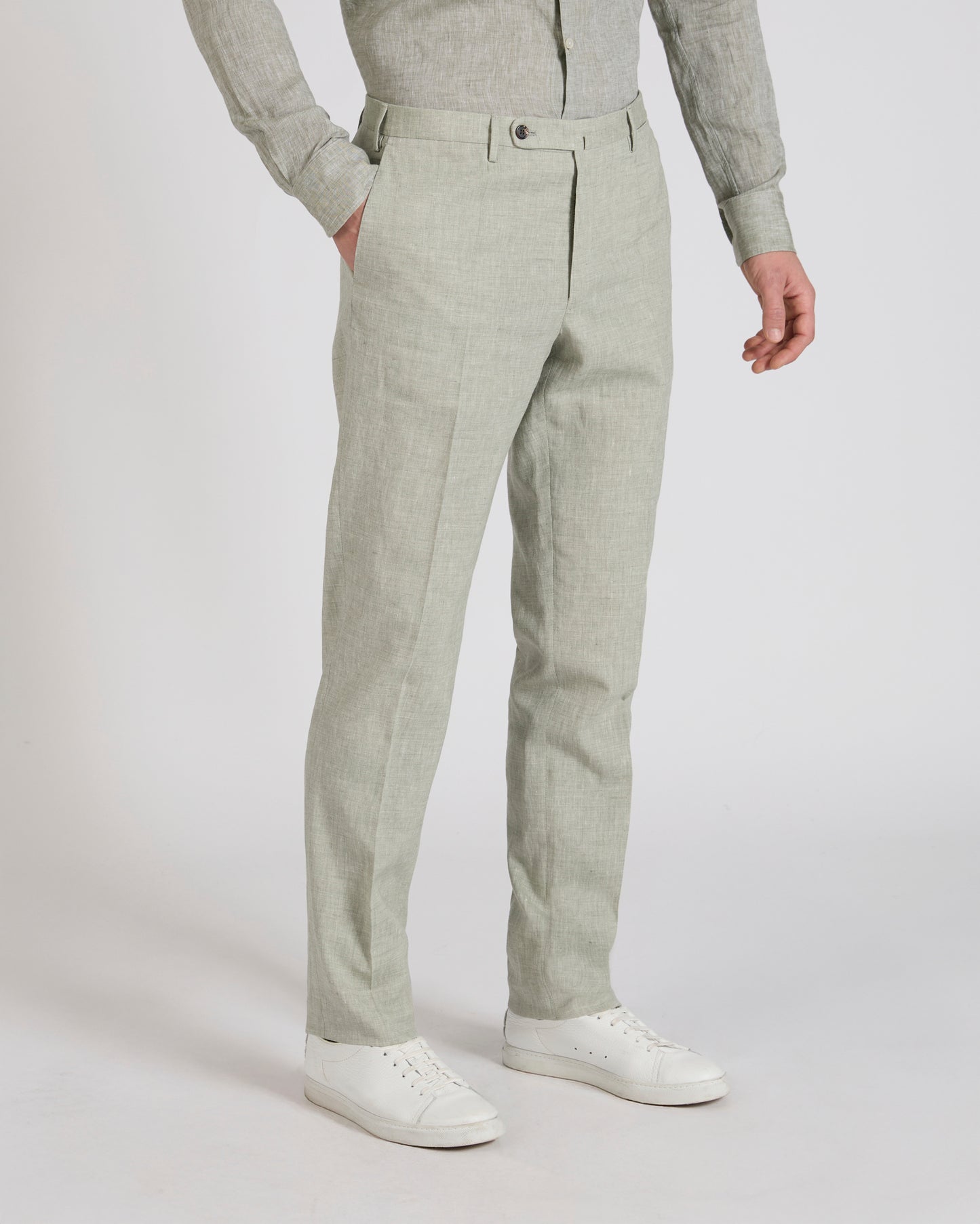 Pantalone regular fit in tela di lana e seta