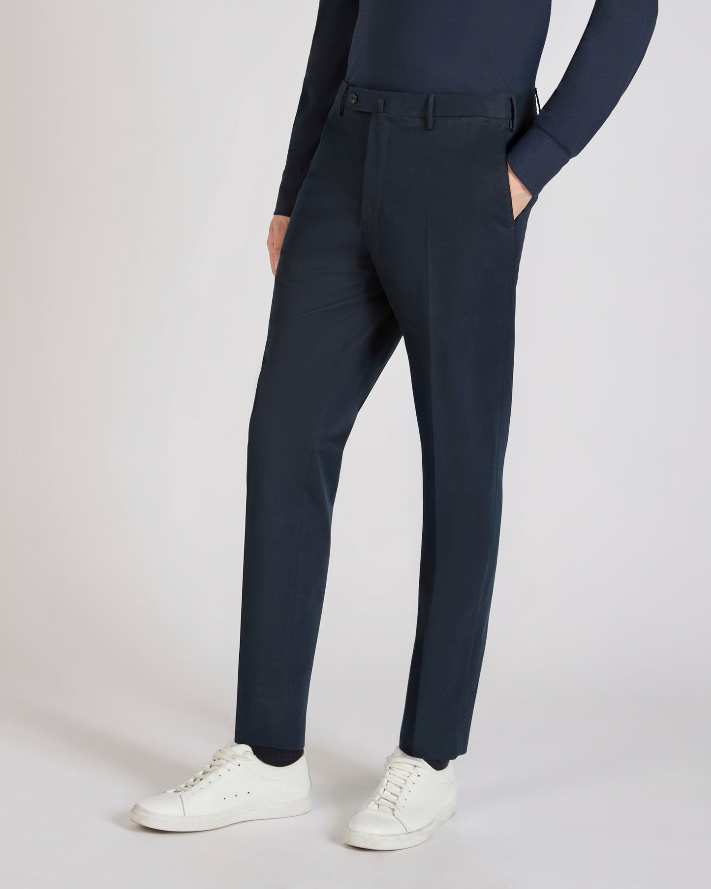 Regular fit cotton and cashmere trousers