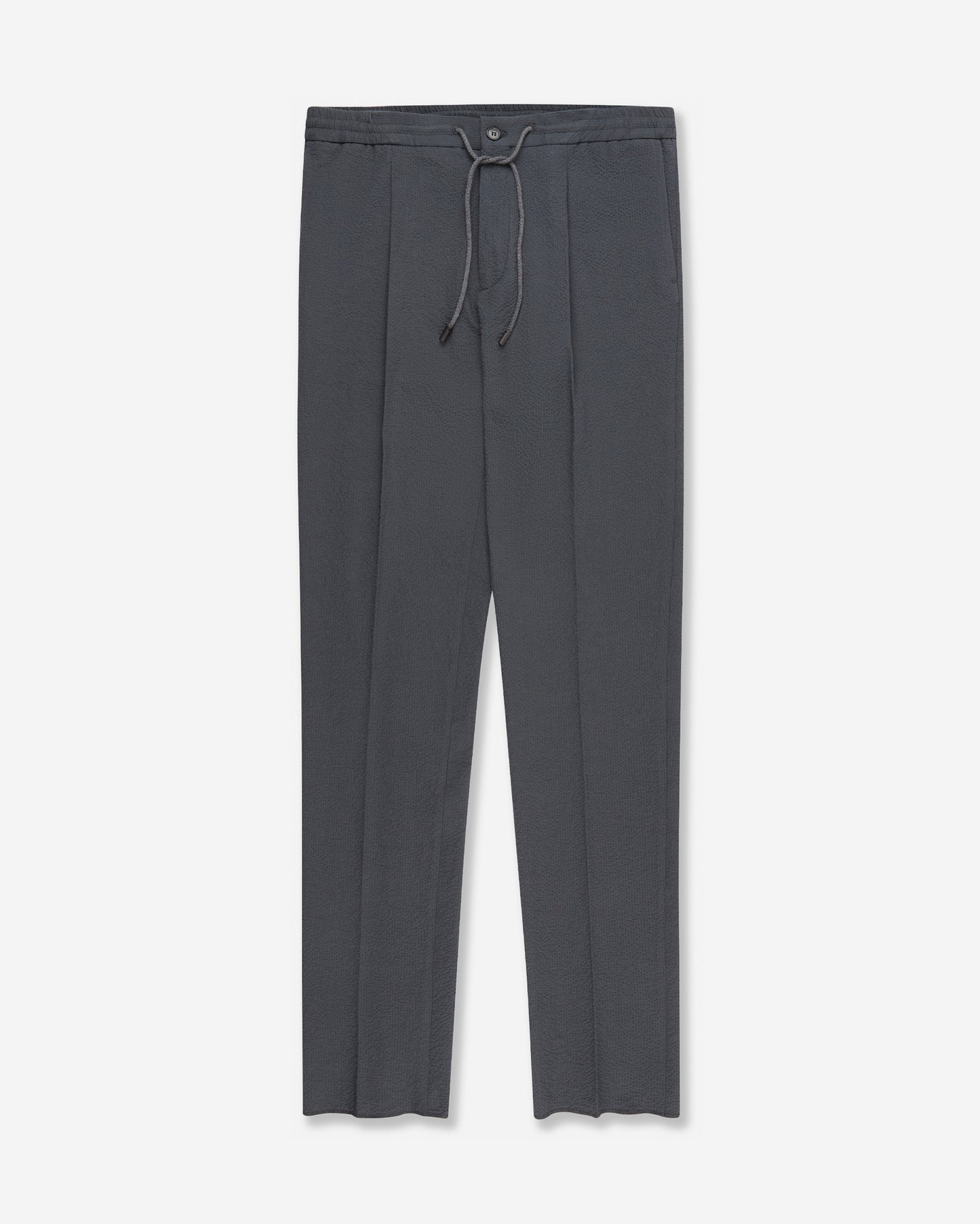 Tapered fit stretch cotton and silk seersucker trousers