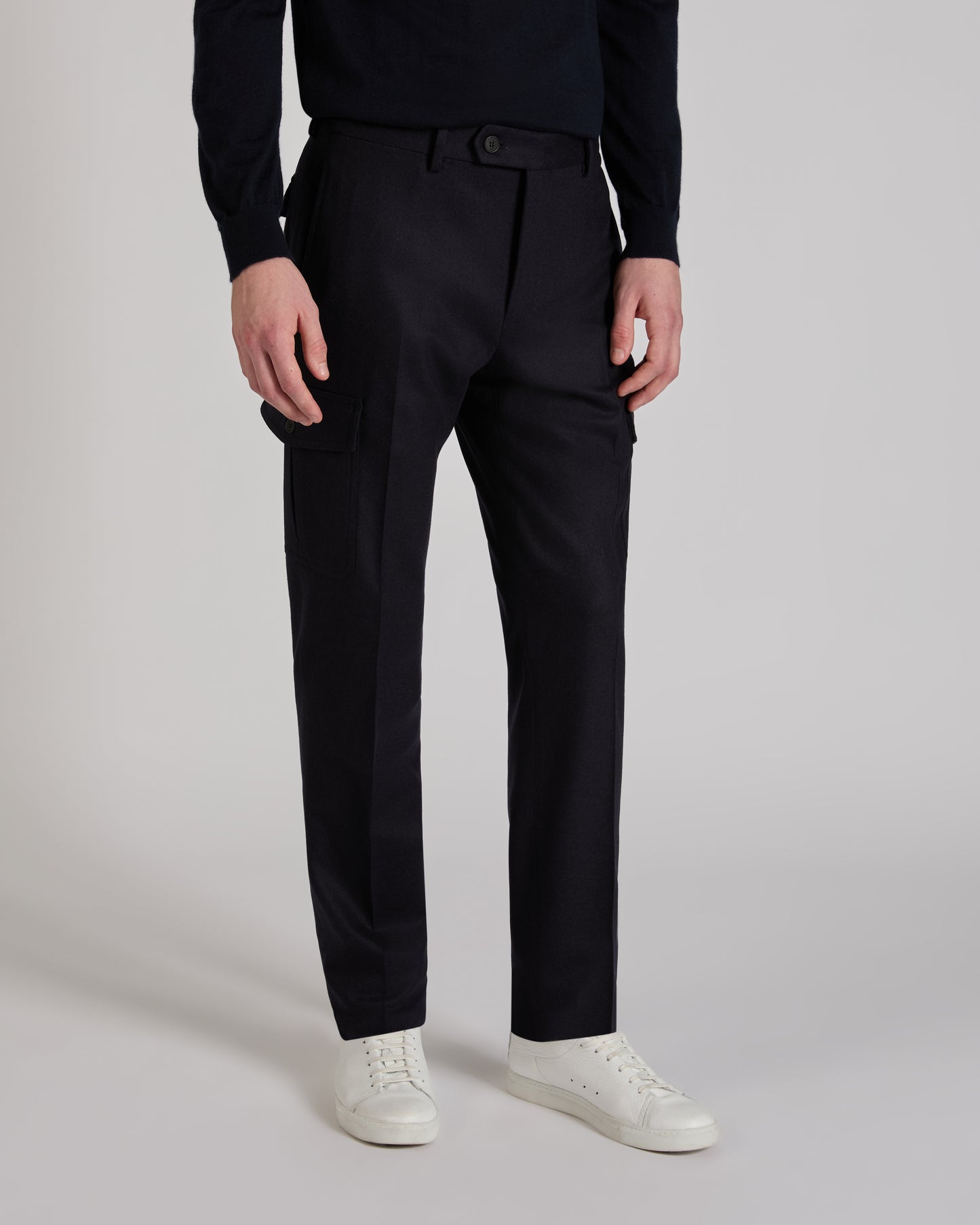 Tapered-fit wool blend trousers
