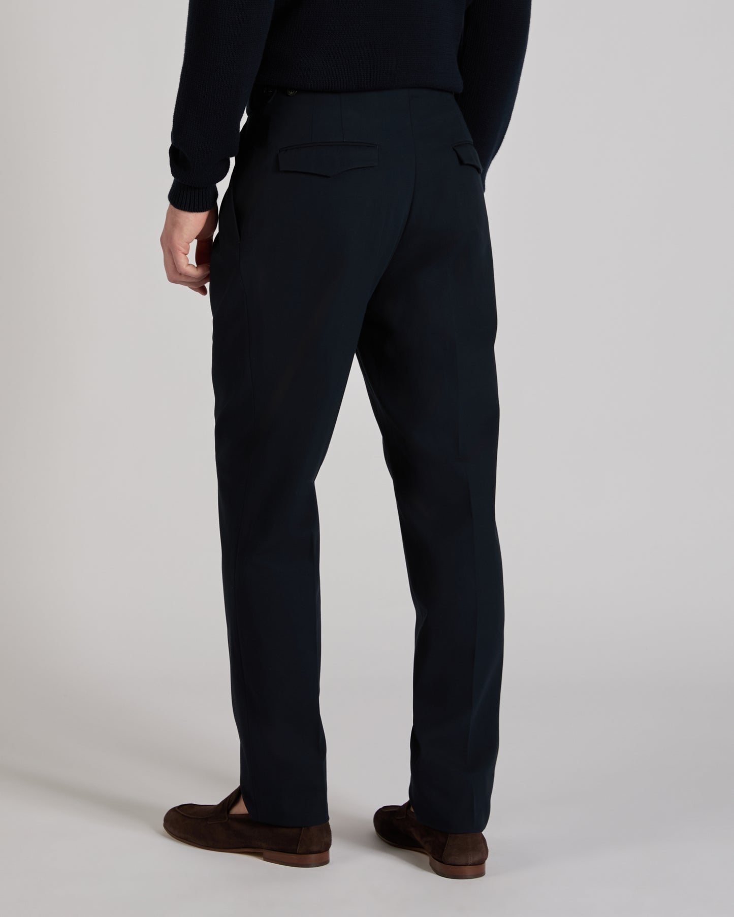 Tapered fit crepe cotton trousers