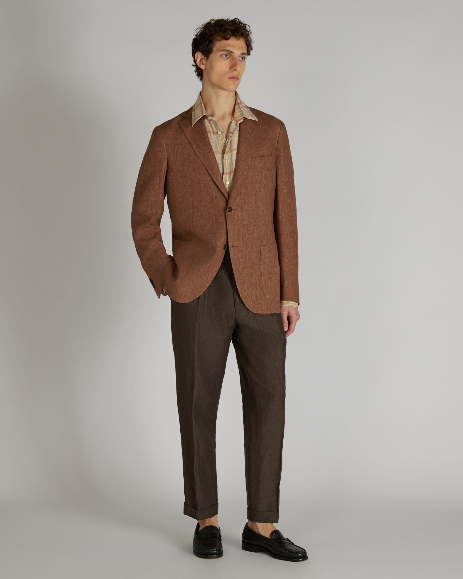 Incotex Tapered-fit linen, wool and silk trousers dark brown