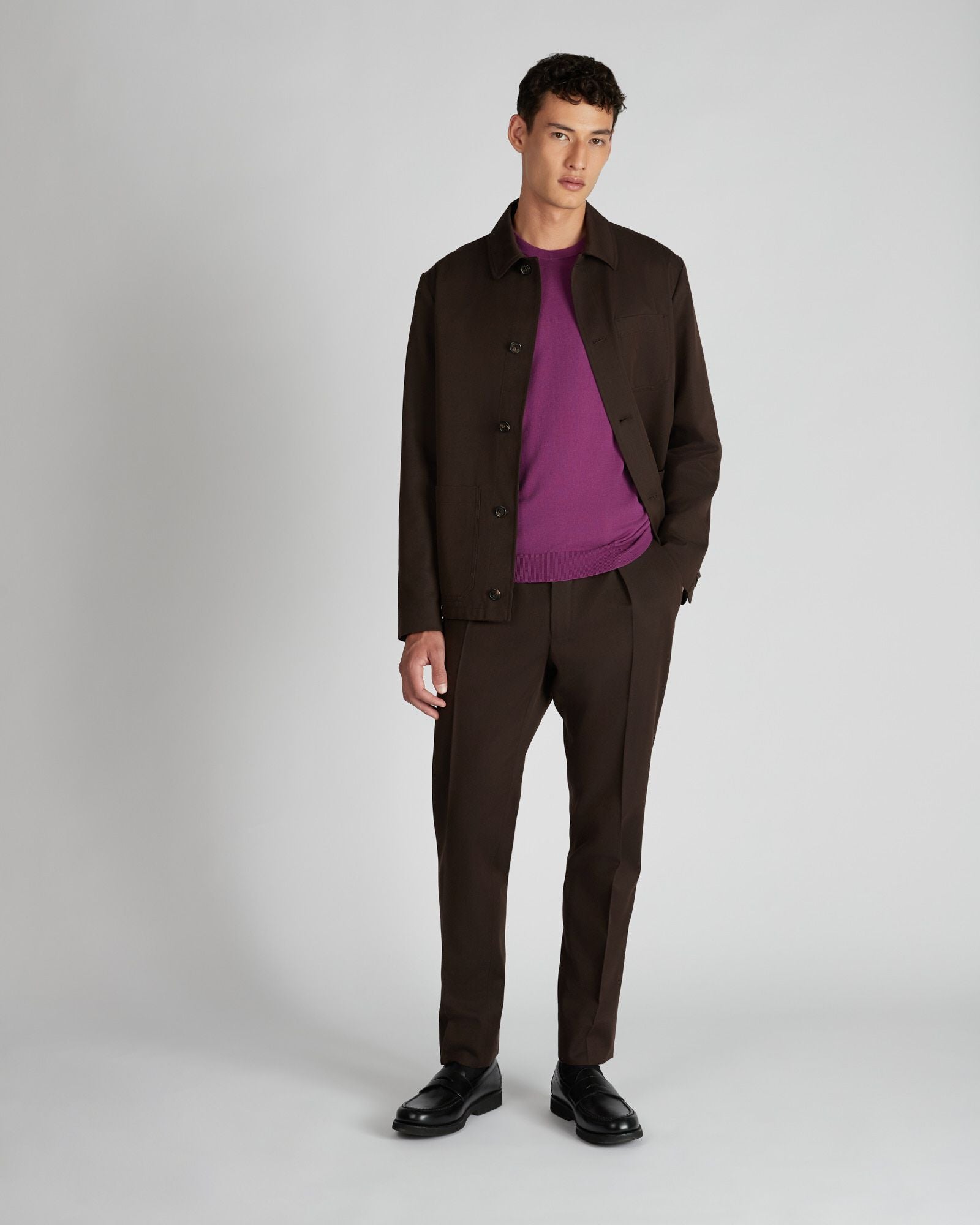 Regular fit wool and cotton drill trousers