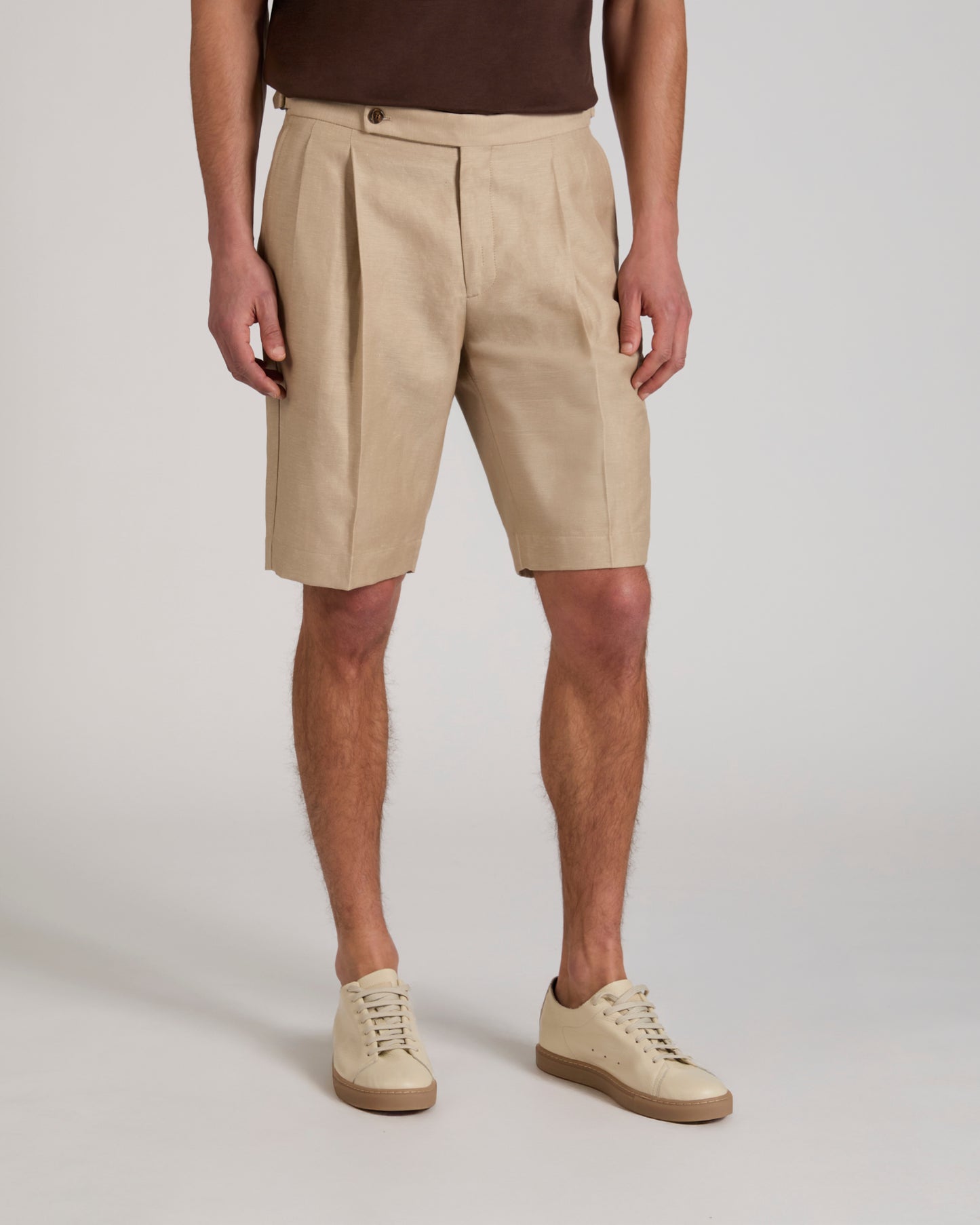 Regular fit wool and linen Bermuda shorts