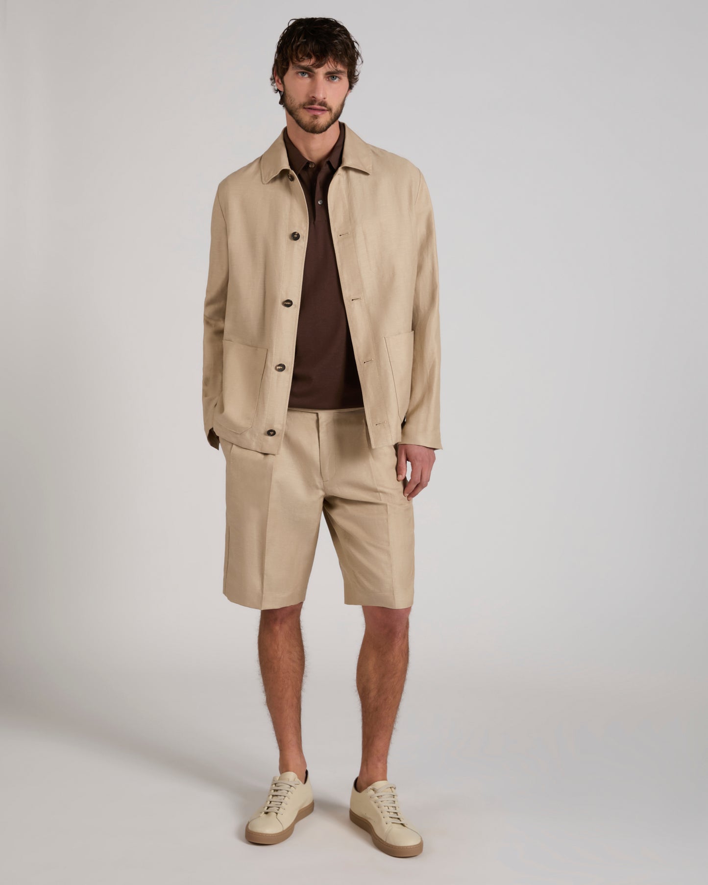 Regular fit wool and linen Bermuda shorts