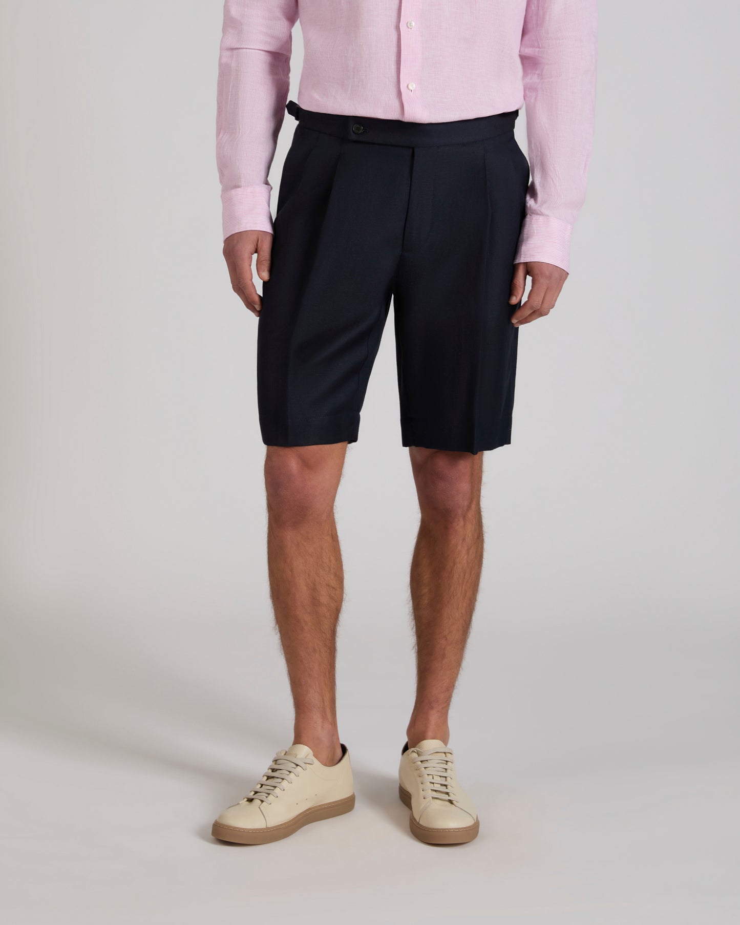 Regular fit wool and linen Bermuda shorts