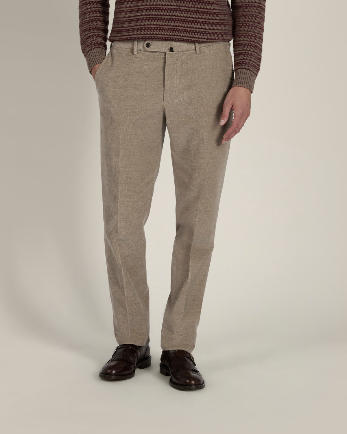 Pantalone regular fit in velluto di cotone e cashmere