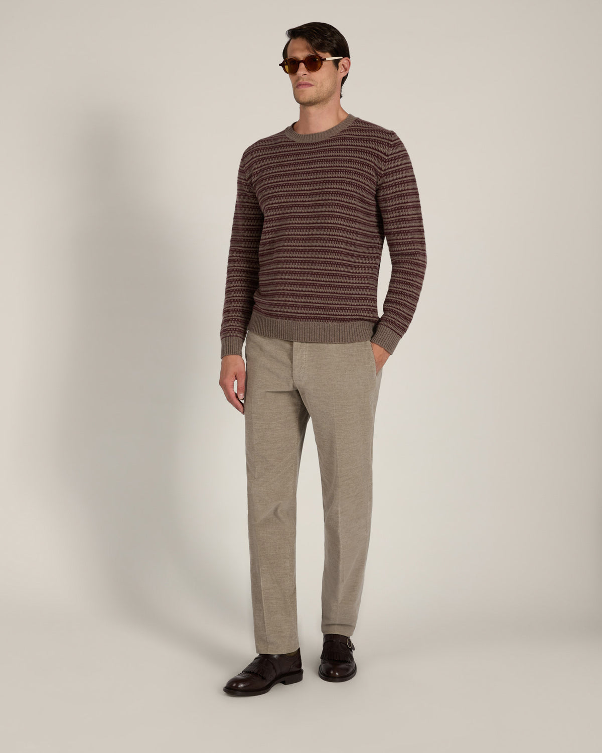 Pantalone regular fit in velluto di cotone e cashmere