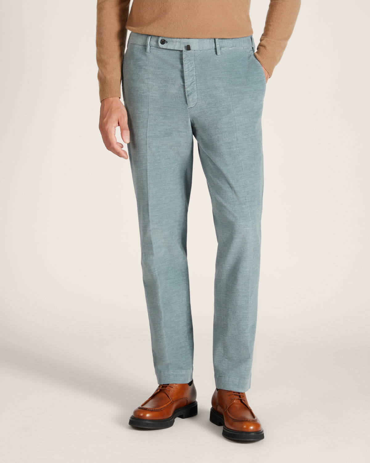 Pantalone regular fit in velluto di cotone e cashmere