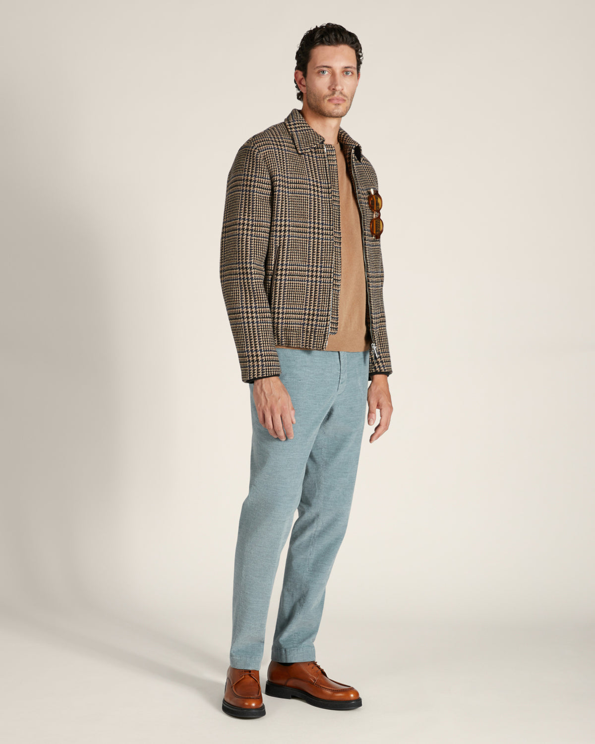 Pantalone regular fit in velluto di cotone e cashmere