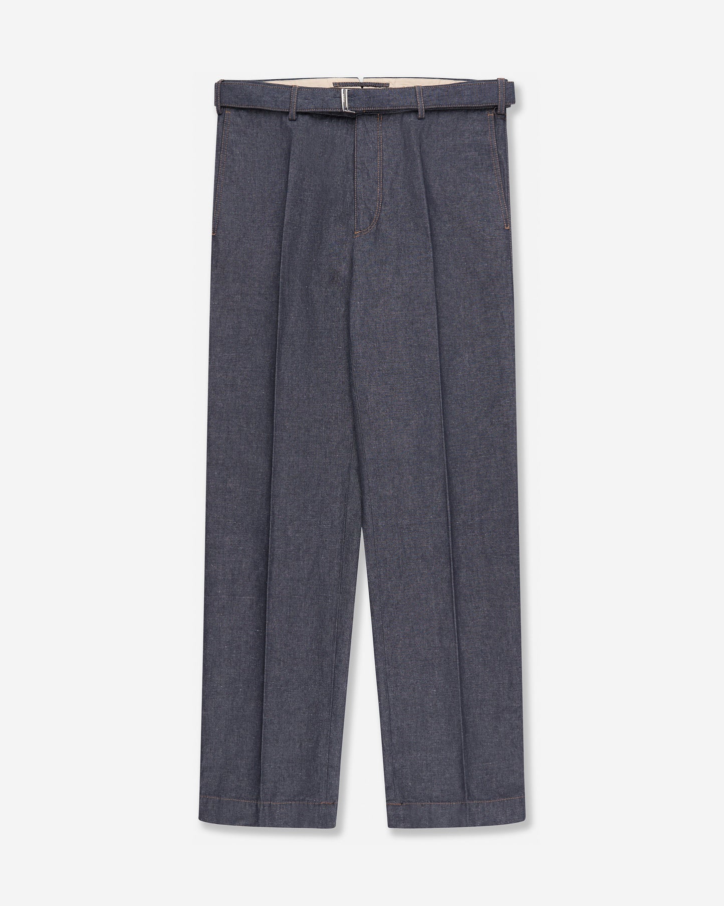 Straight fit stretch cotton and linen trousers
