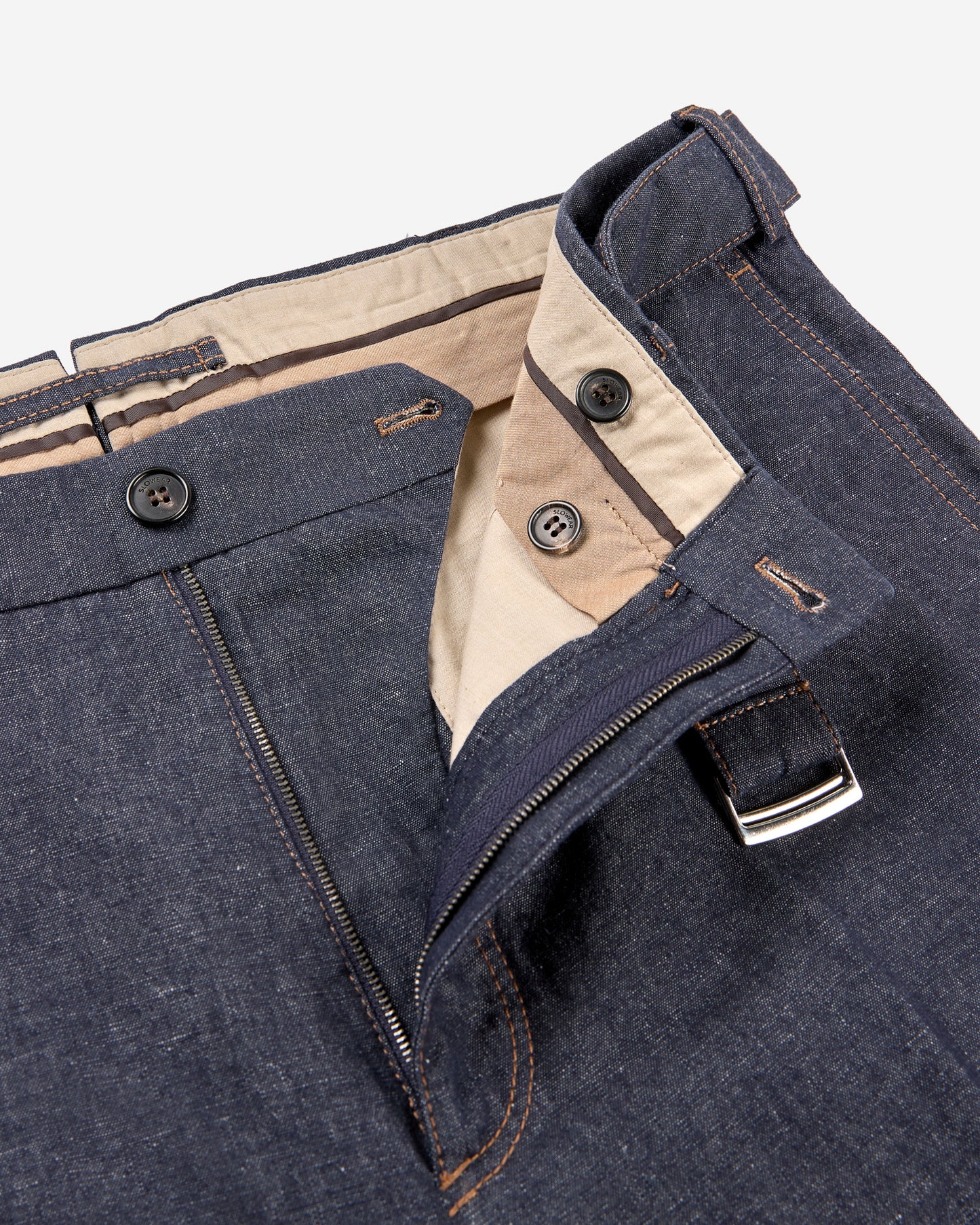 Straight fit stretch cotton and linen trousers