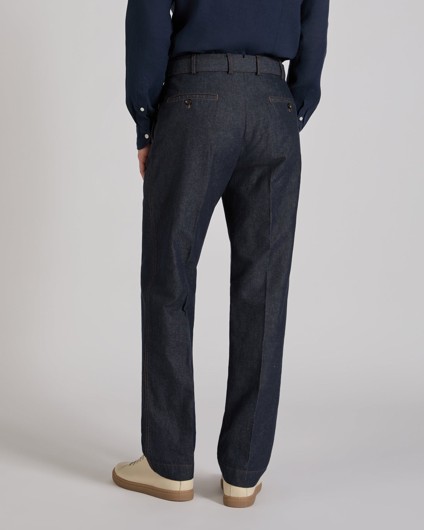 Straight fit stretch cotton and linen trousers