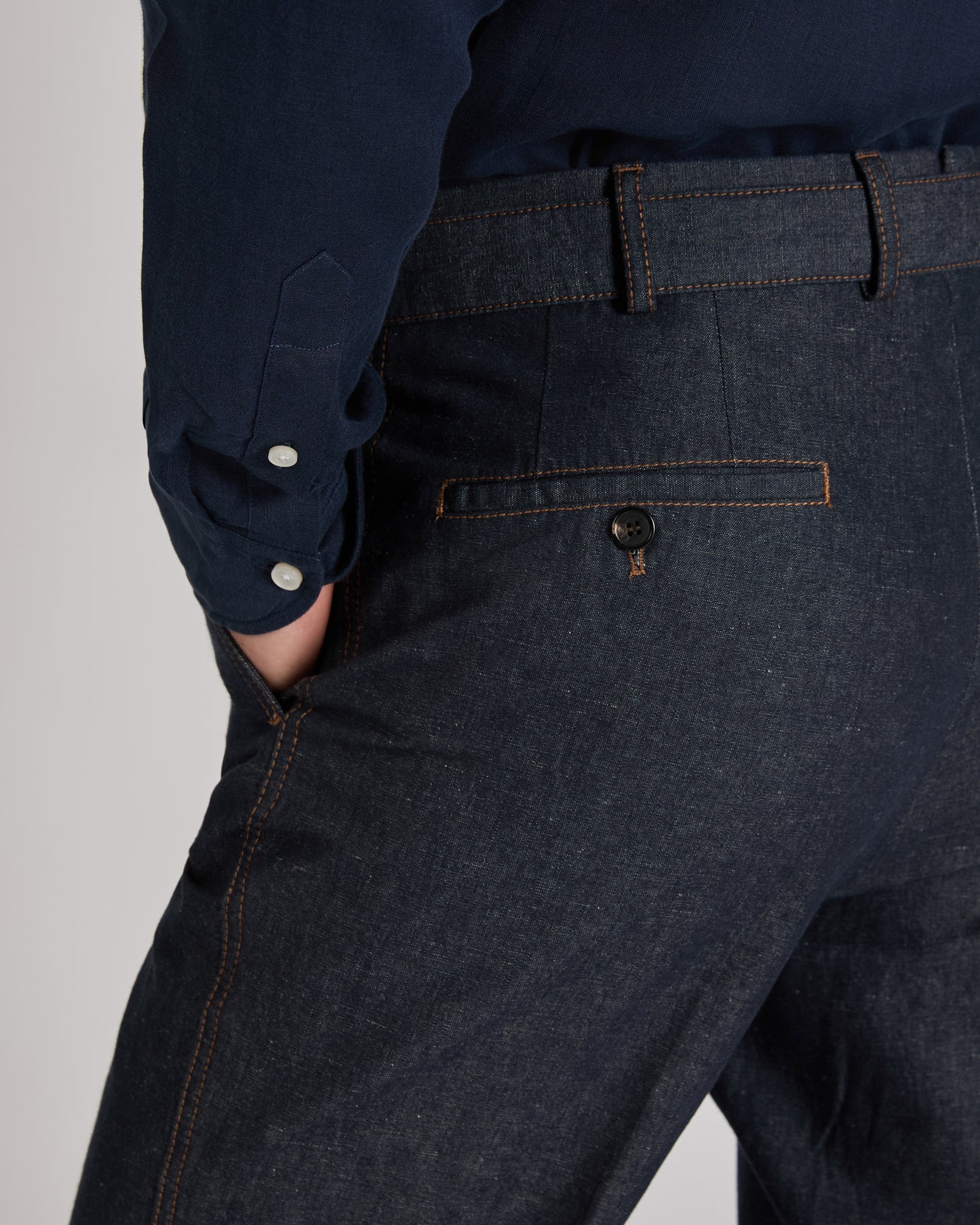 Straight fit stretch cotton and linen trousers