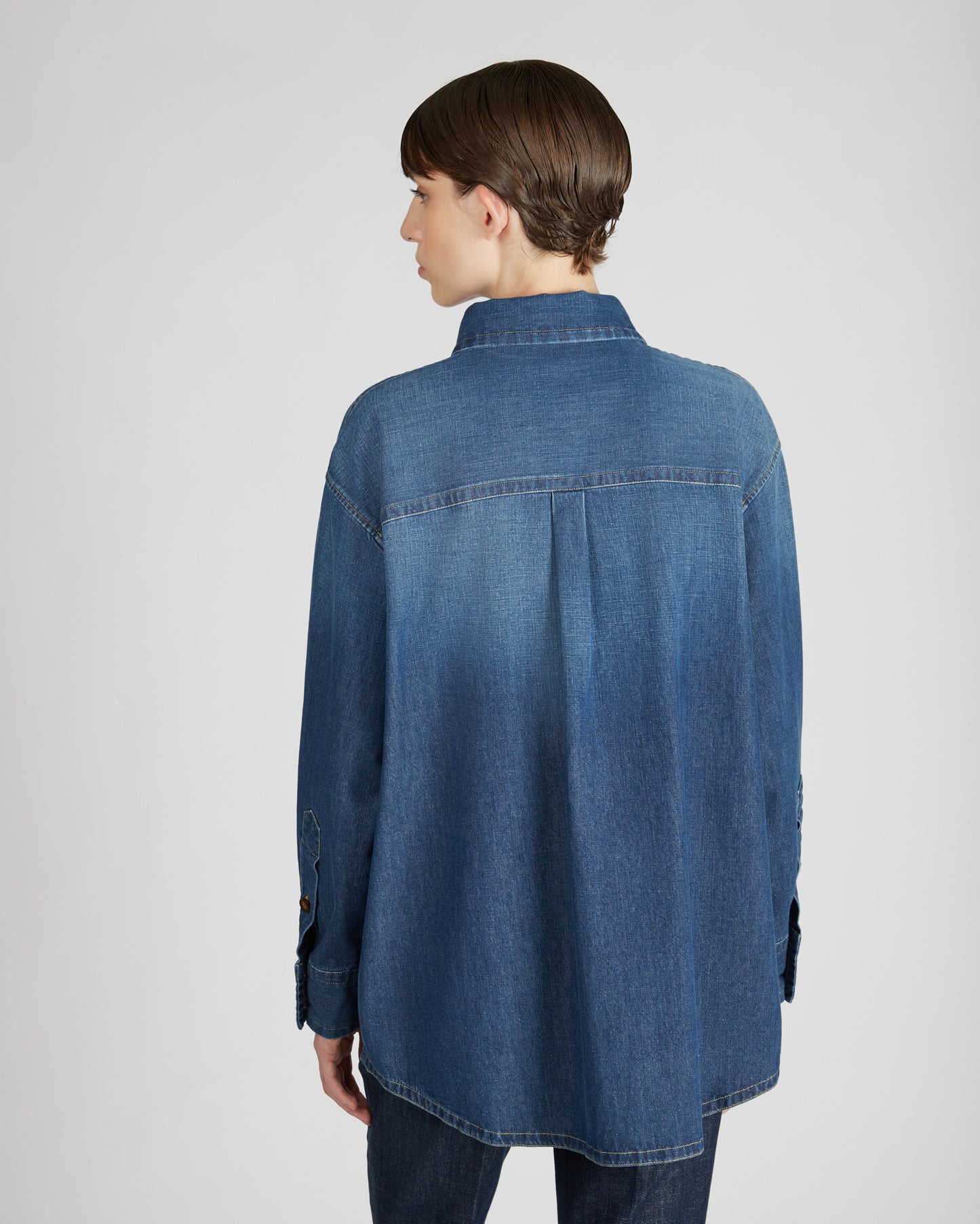 コットンデニム・レギュラーフィットブラウス