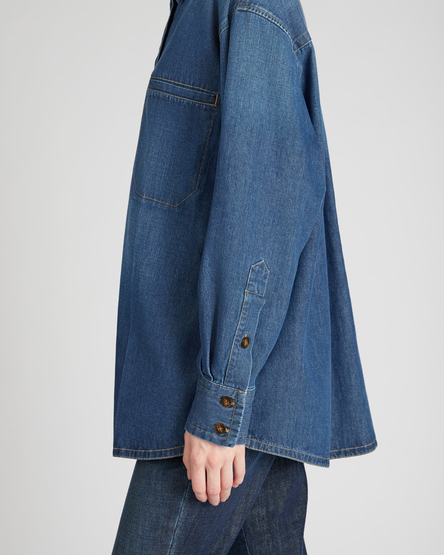 コットンデニム・レギュラーフィットブラウス