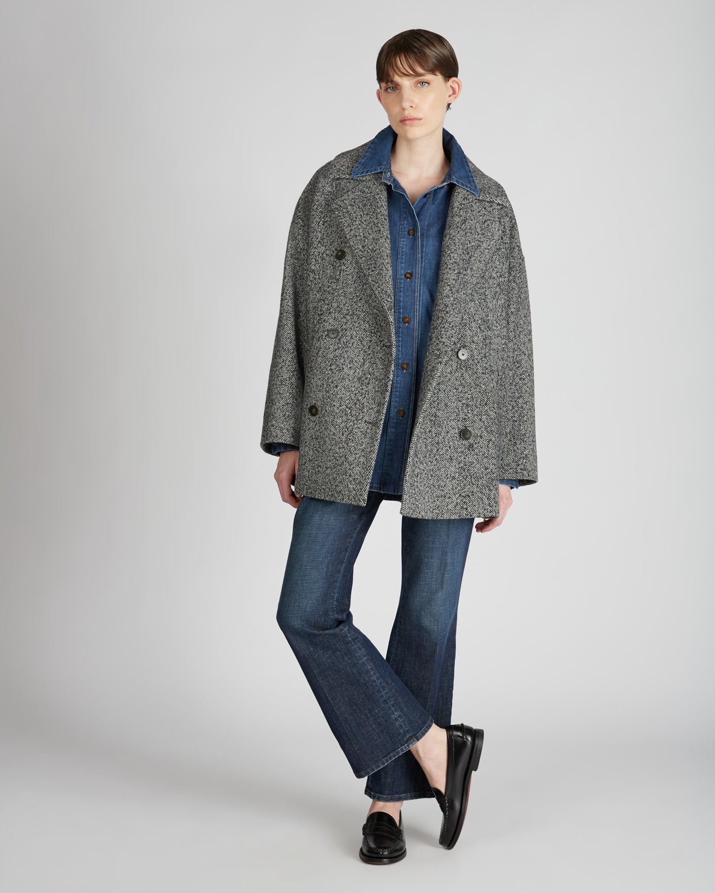 コットンデニム・レギュラーフィットブラウス