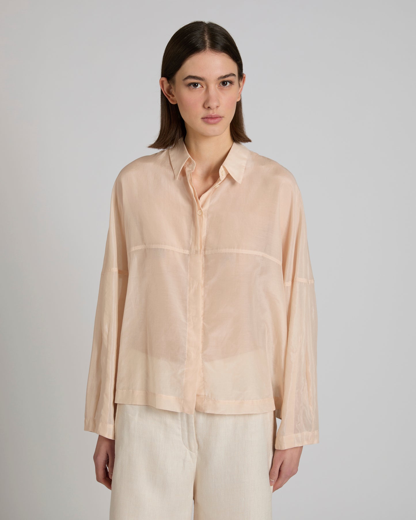 Wide fit shirt in silk and cotton muslin