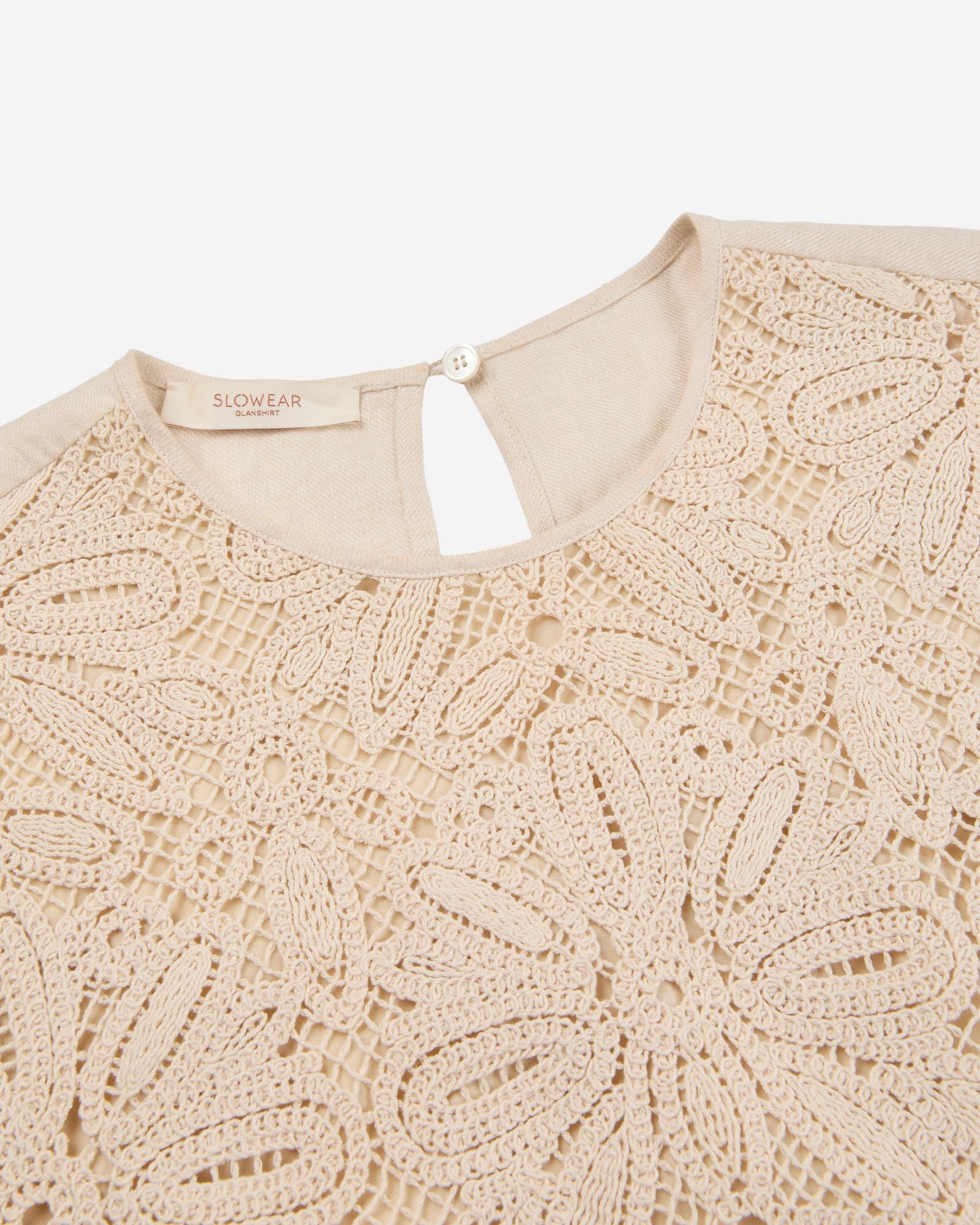 Glanshirt - Regular fit top in macramé lace - ivory