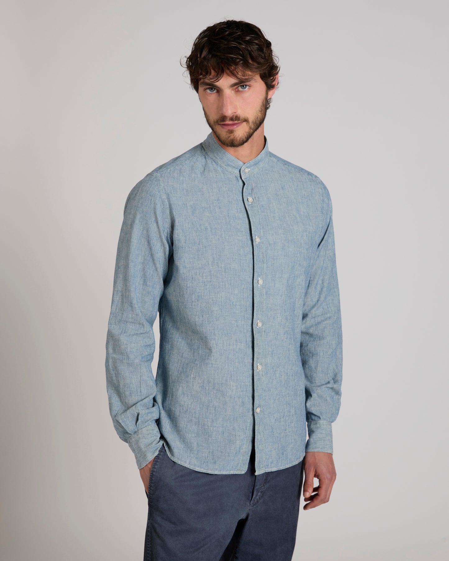 Regular fit linen and cotton shirt